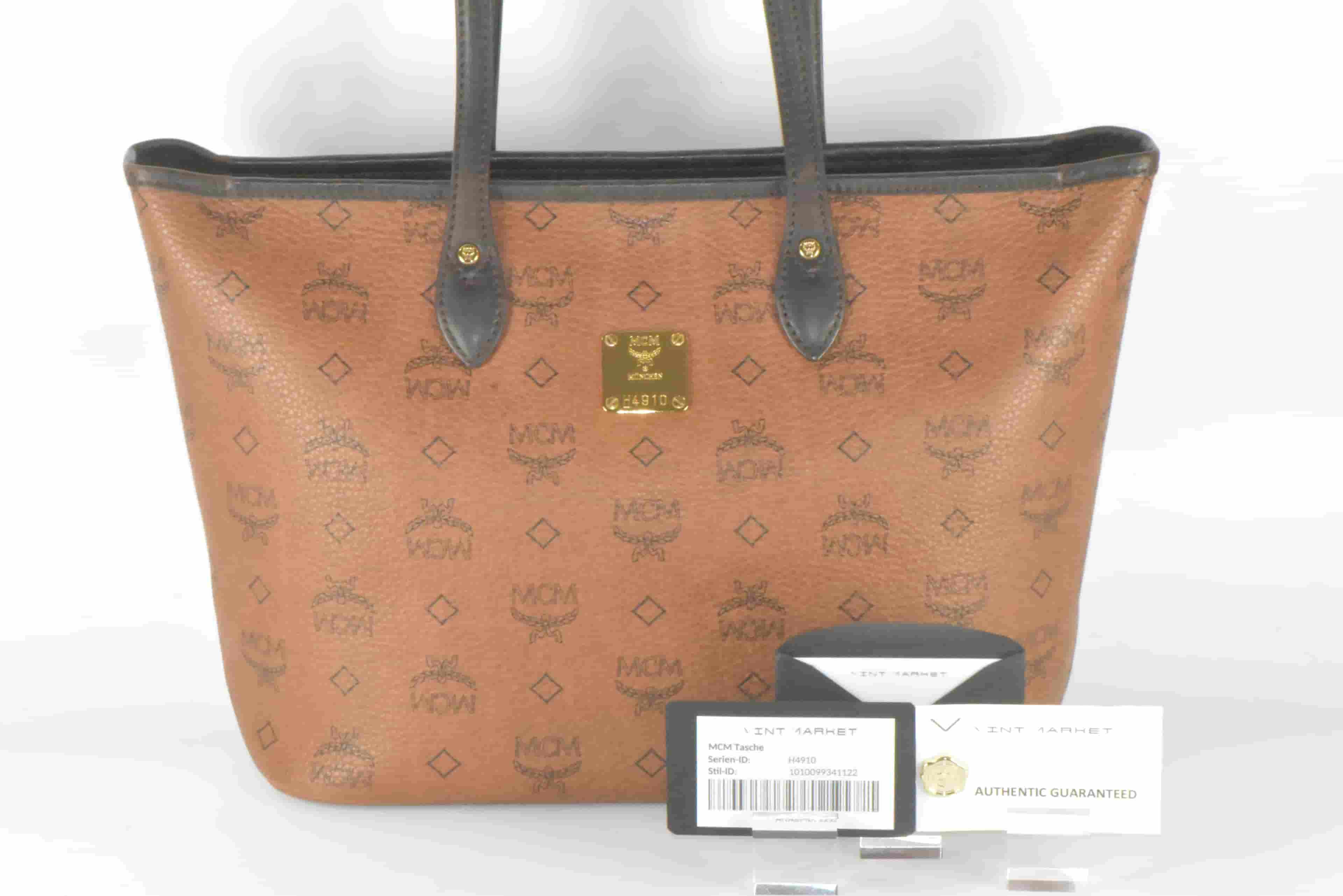 ✅MCM TASCHE SCHULTERTASCHE LEDERTASCHE SHOPPER BRAUN 2213