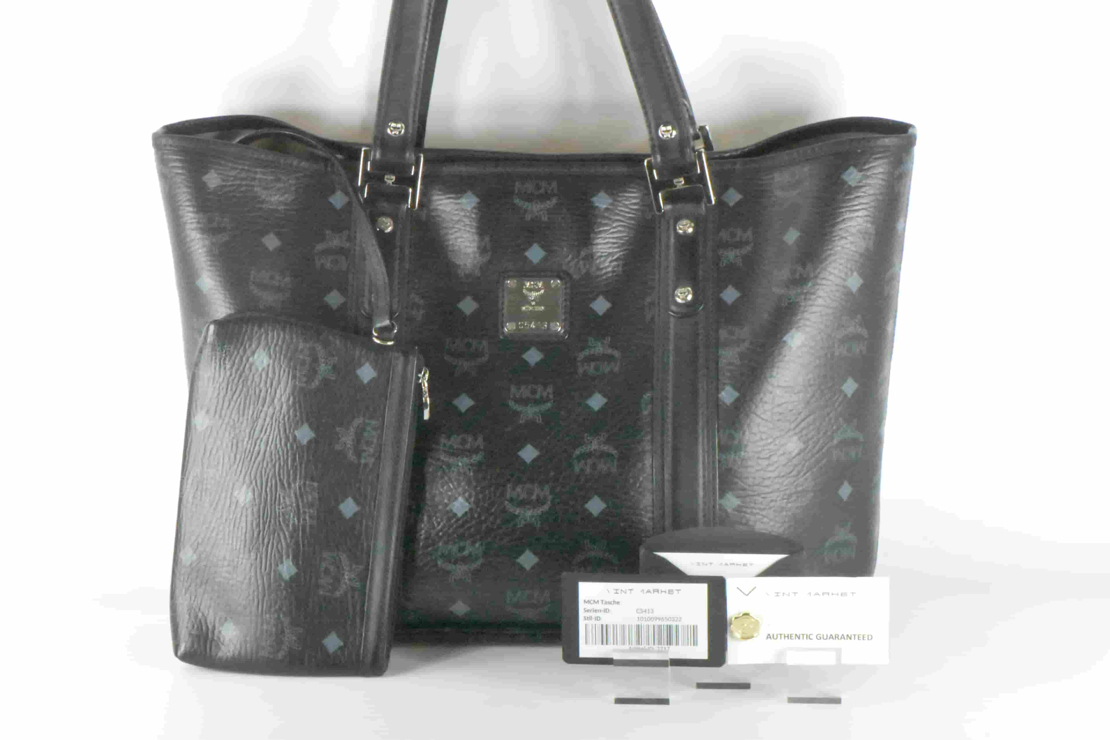 ✅MCM TASCHE SCHULTERTASCHE LEDERTASCHE SHOPPER SCHWARZ LEDER 2217