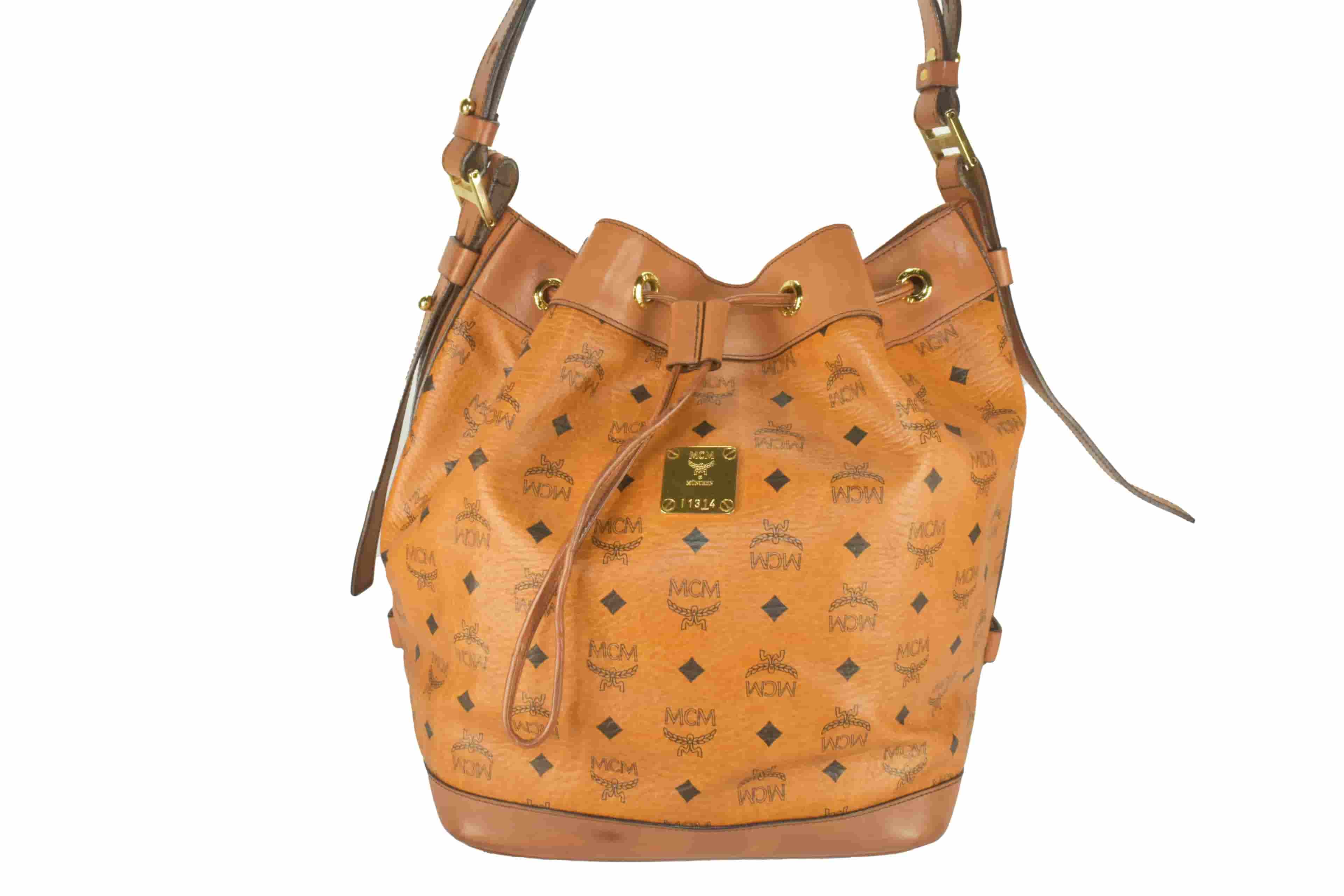 MCM BEUTELTASCHE CROSSBODY KORDELZUG UMHÄNGETASCHE COGNAC XL 2833