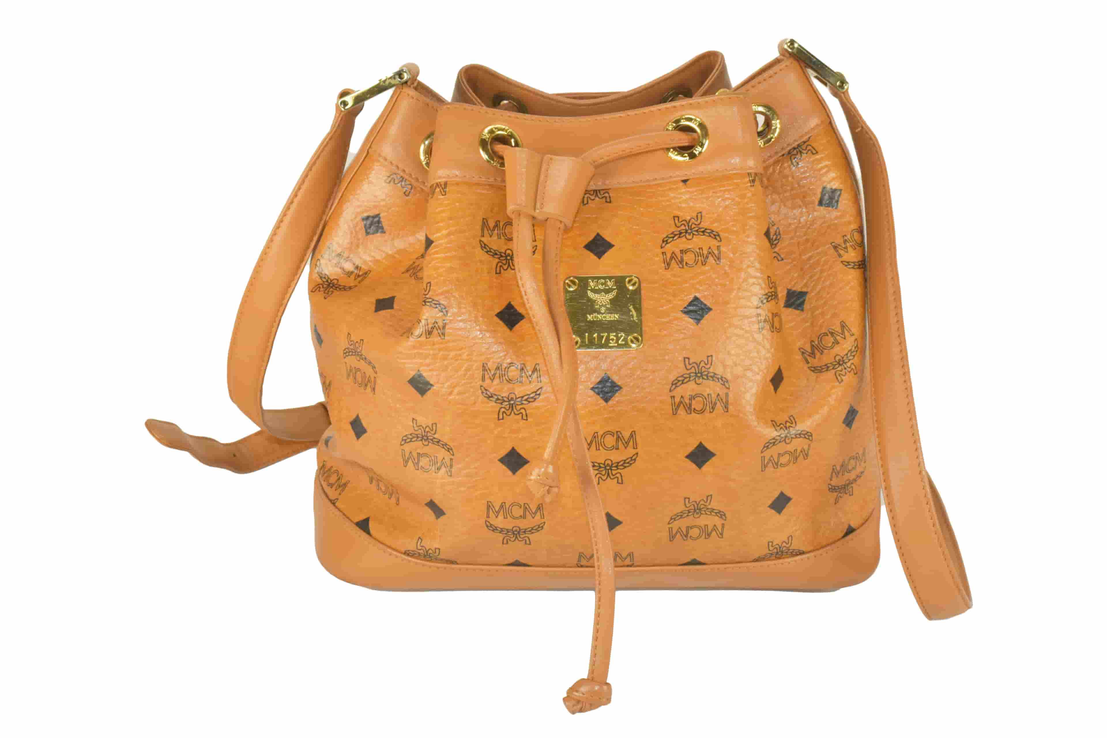 MCM BEUTELTASCHE CROSSBODY KORDELZUG UMHÄNGETASCHE COGNAC 2829