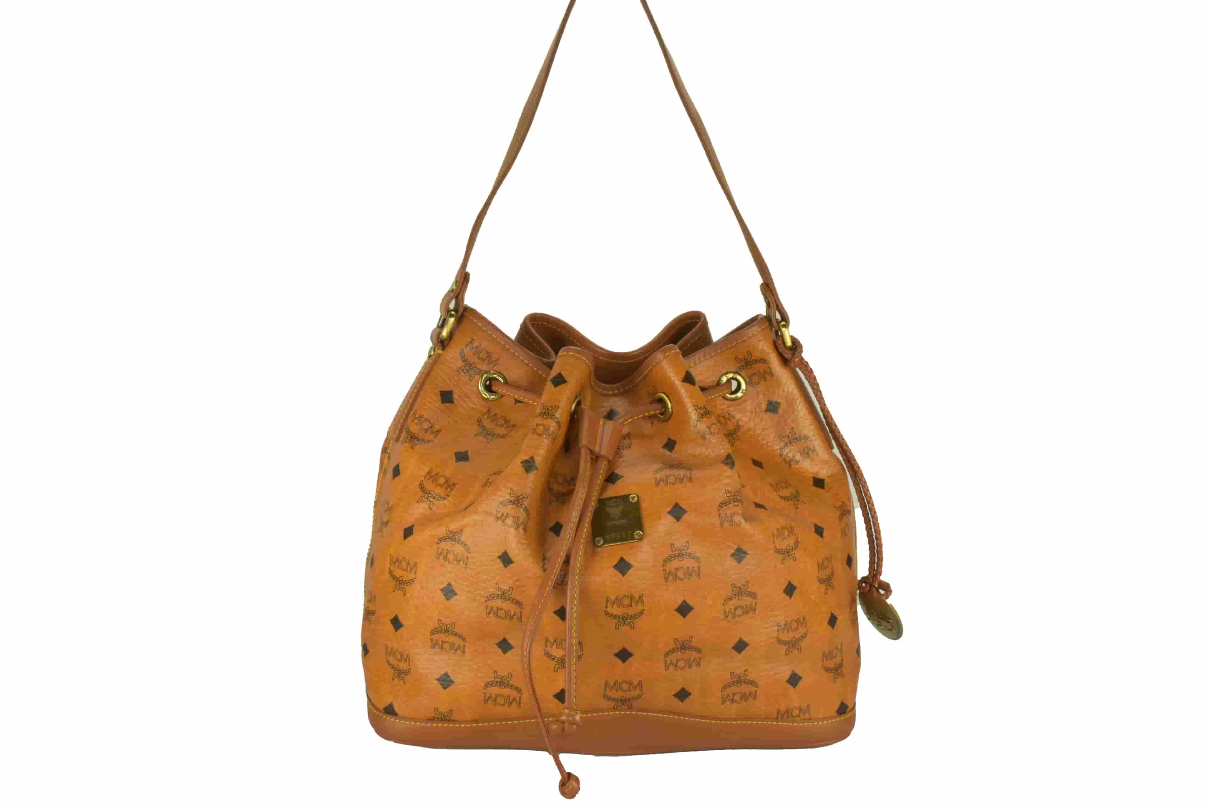 MCM BEUTELTASCHE CROSSBODY KORDELZUG UMHÄNGETASCHE COGNAC 2838
