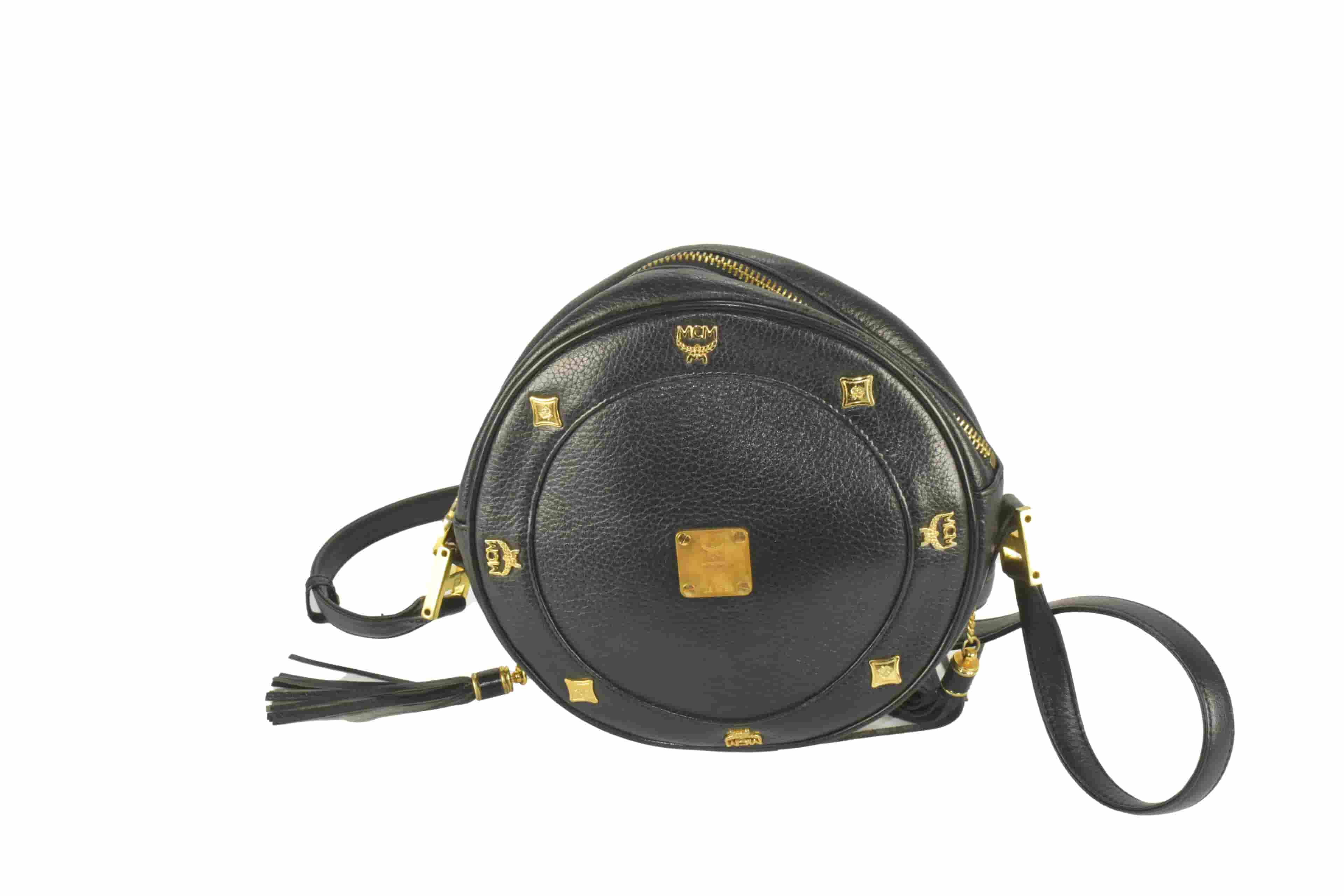 ✅MCM LEDERTASCHE TASCHE CROSSBODY TAMBOURIN LEDER SCHWARZ 2809