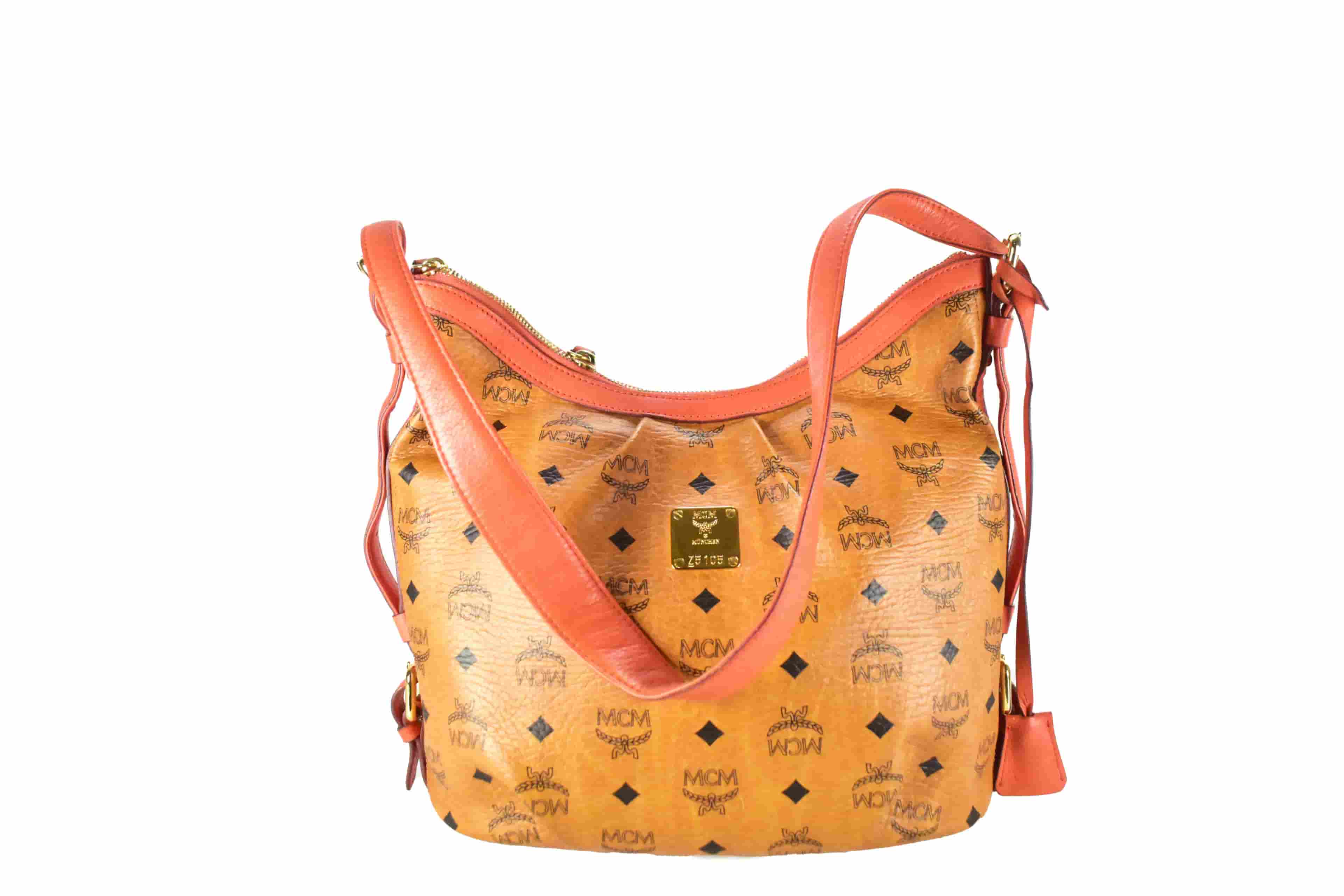 ✅MCM SCHULTERTASCHE vintmarket.de HOBO CROSSBODY COGNAC ROT 3940