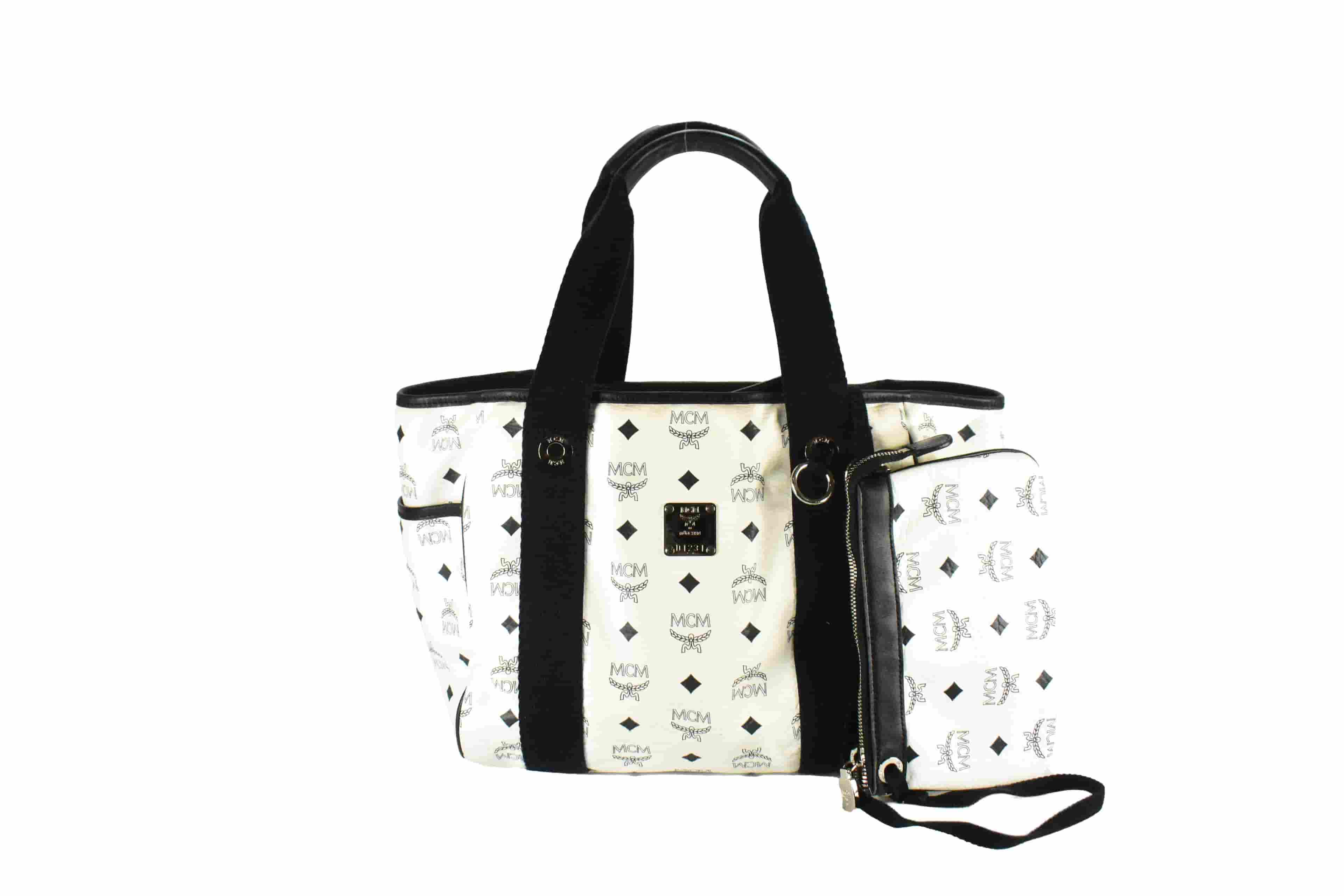 MCM TASCHE SCHULTERTASCHE vintmarket.de SHOPPER LEDER WEIß 3981
