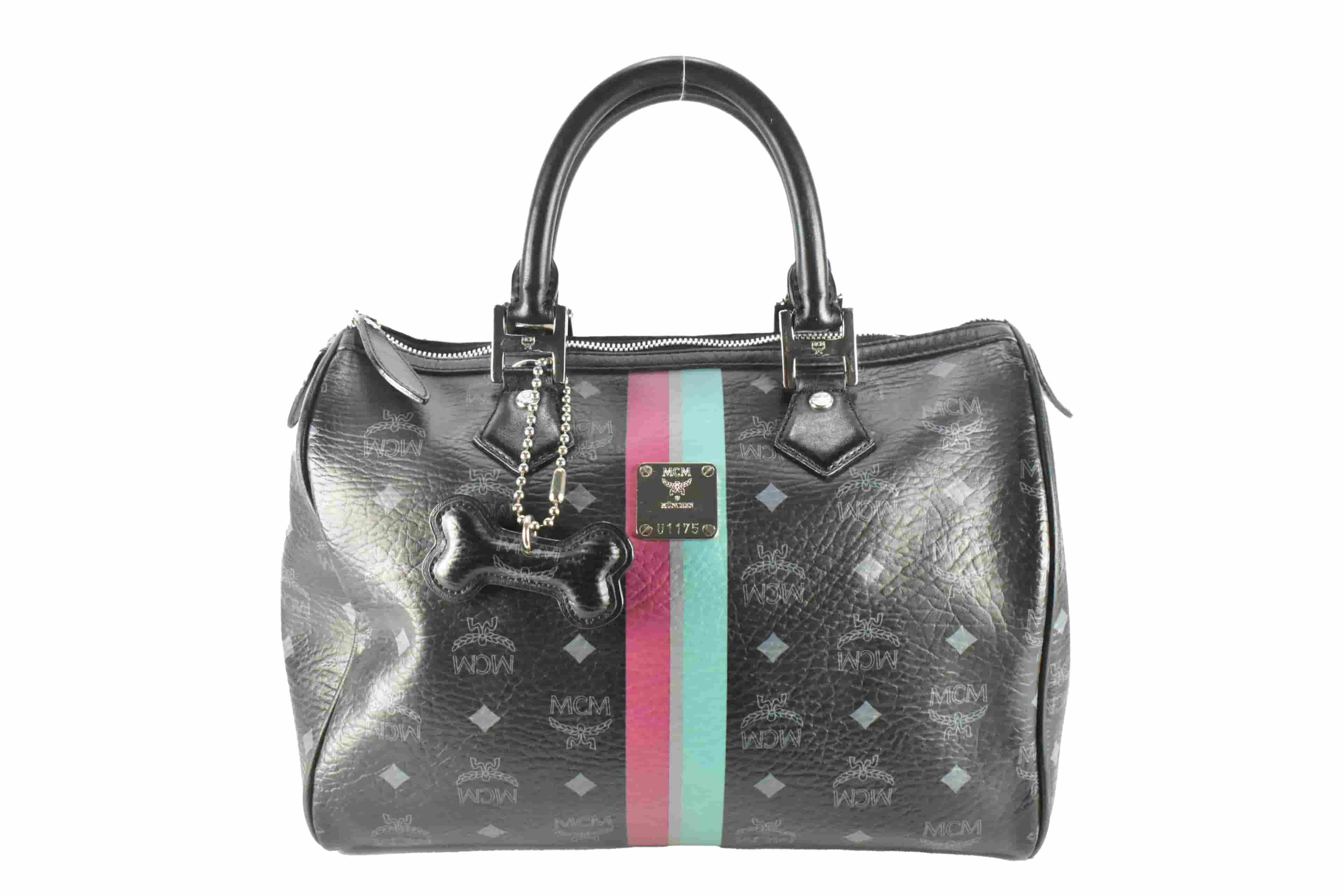 MCM TASCHE vintmarket.de HANDTASCHE BOSTON SCHWARZ STREIFEN 4316