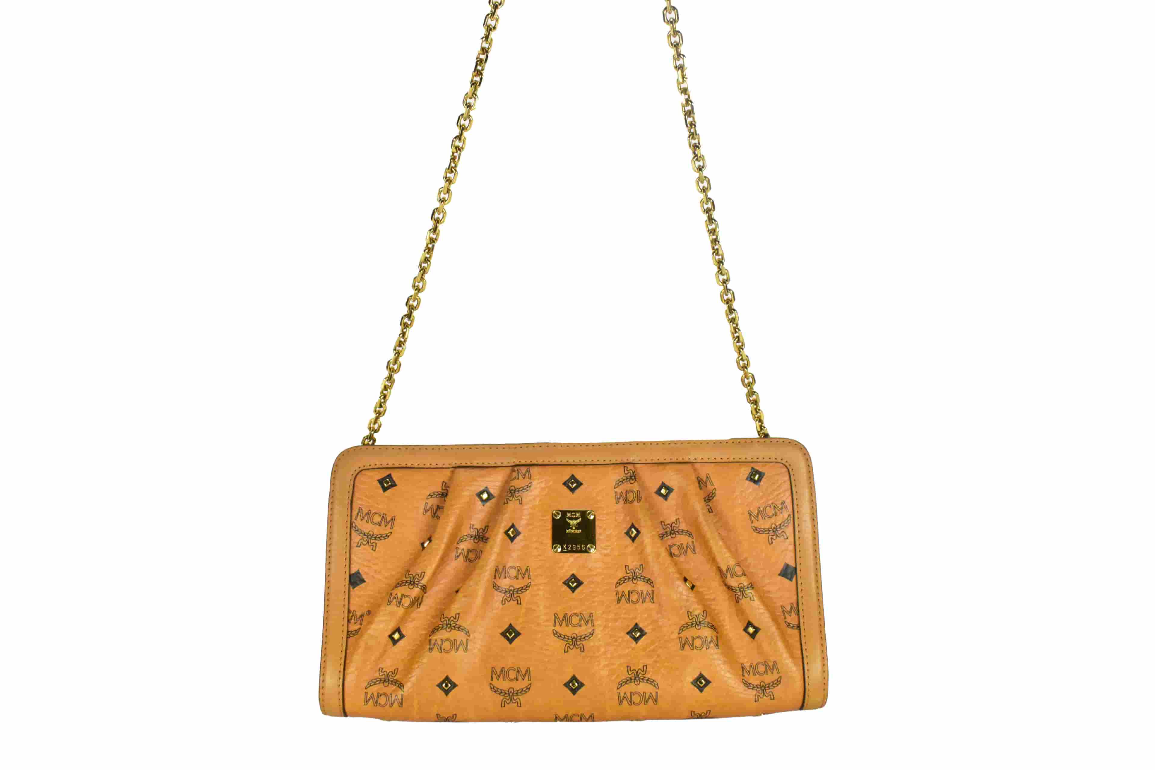 MCM SCHULTERTASCHE CROSSBODY vintmarket.de LEDER COGNAC 4351