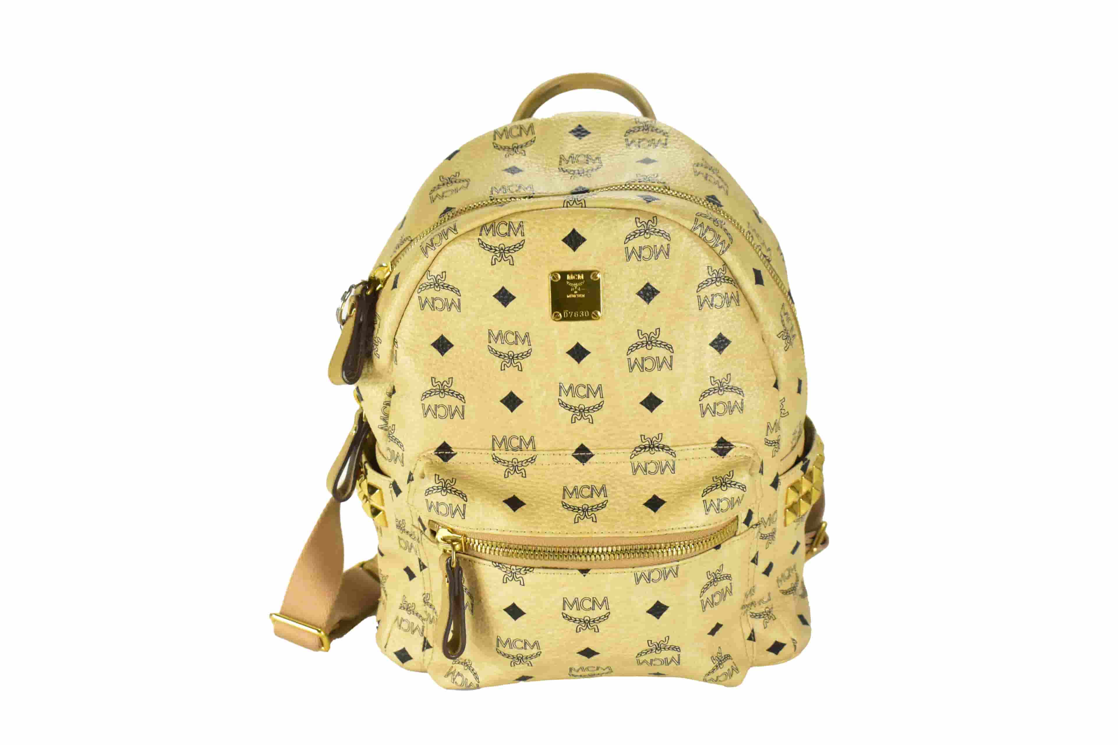✅MCM RUCKSACK TASCHE LEDERTASCHE vintmarket.de MITTEL BEIGE 4398