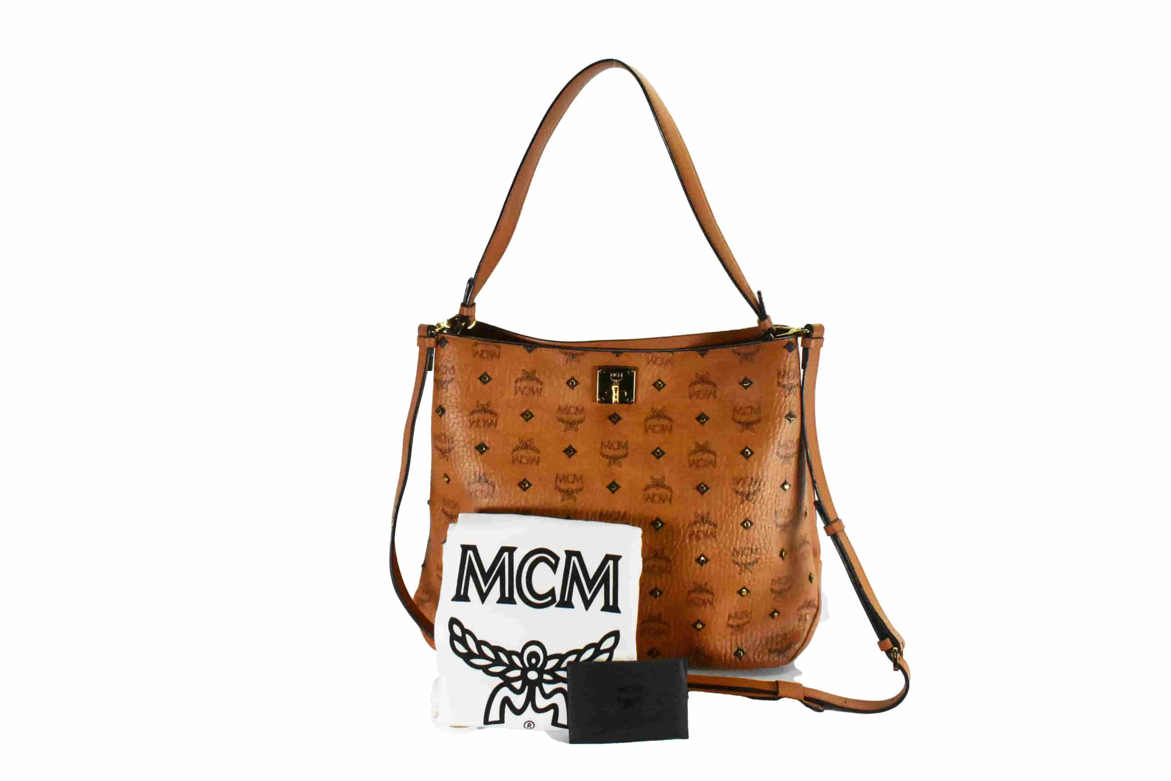 ✅MCM SCHULTERTASCHE CROSSBODY LEDERTASCHE TASCHE COGNAC 4548