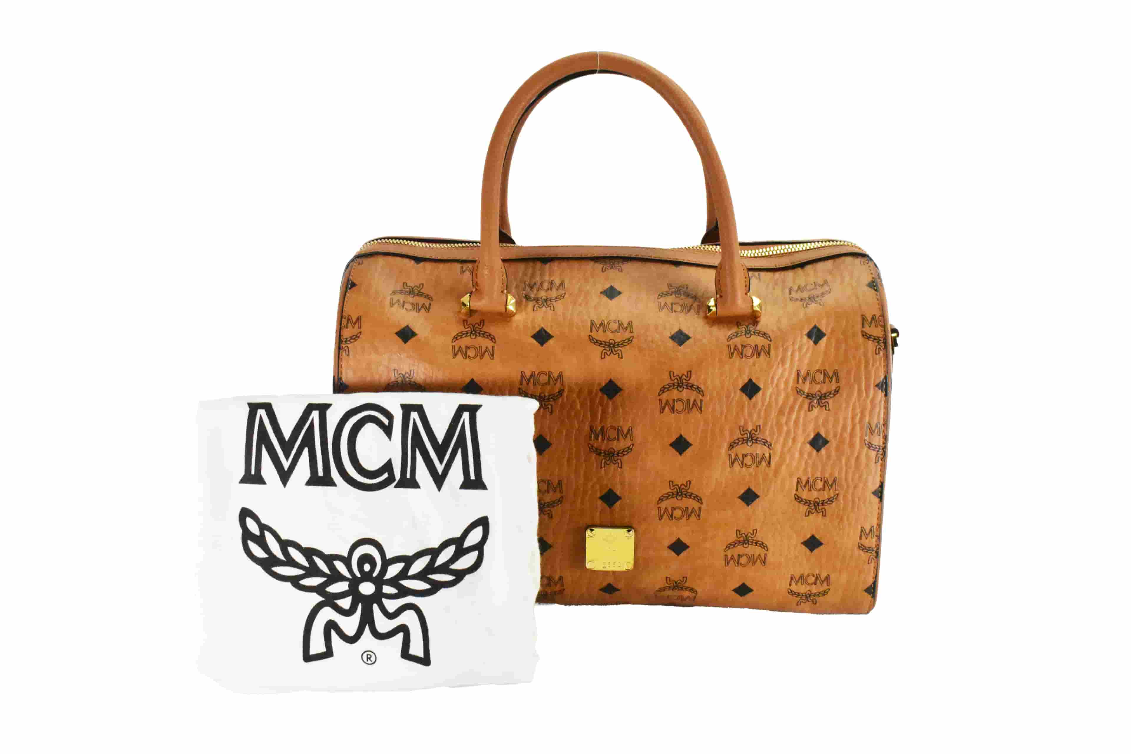 ✅MCM TASCHE UMHÄNGETASCHE vintmarket.de BOSTON LEDER COGNAC 4550