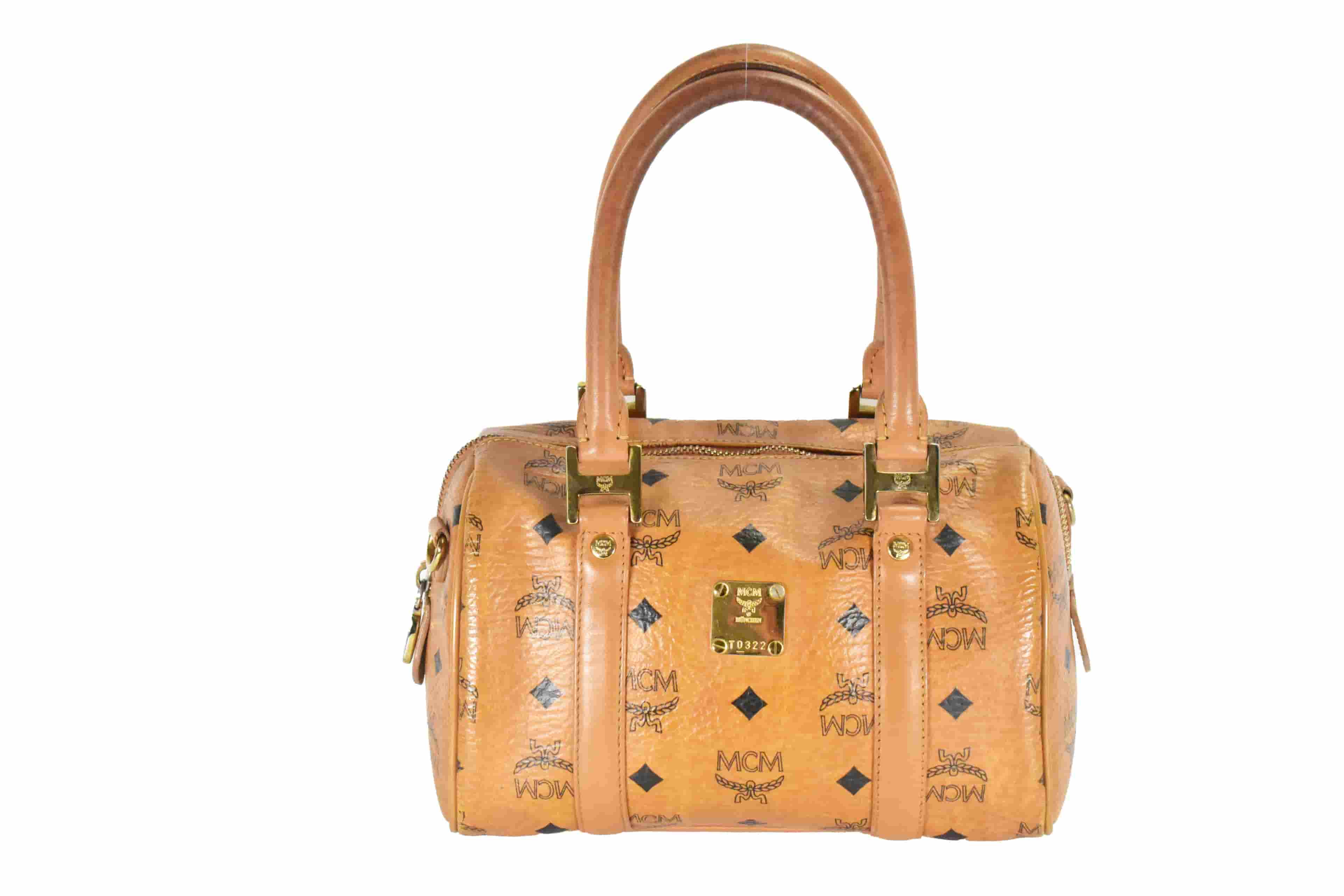 ✅MCM TASCHE UMHÄNGETASCHE CROSSBODY BOSTON LEDER COGNAC 4645