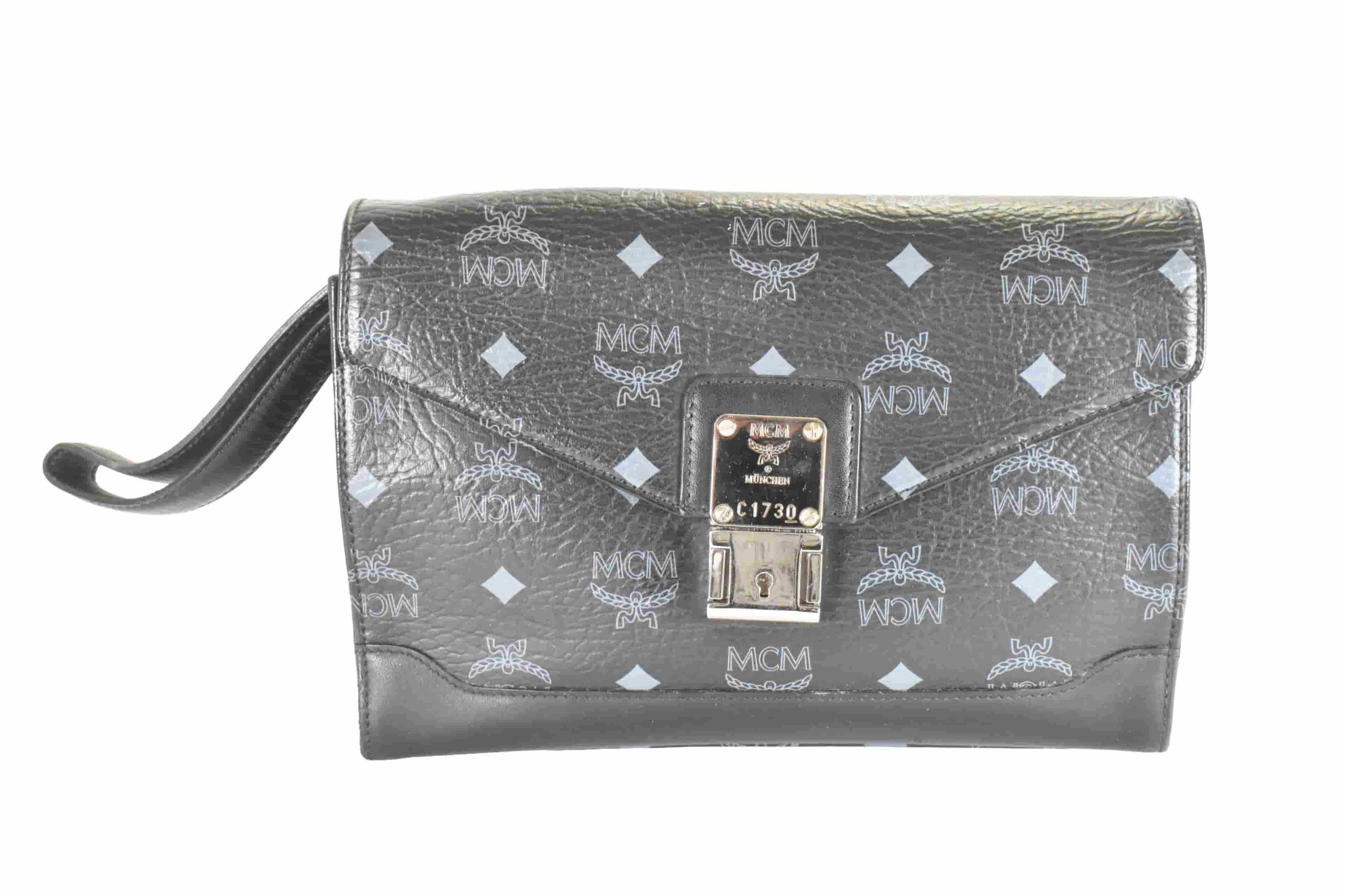 ✅MCM CLUTCH TASCHE vintmarket.de HANDTASCHE SCHWARZ LEDER 4778