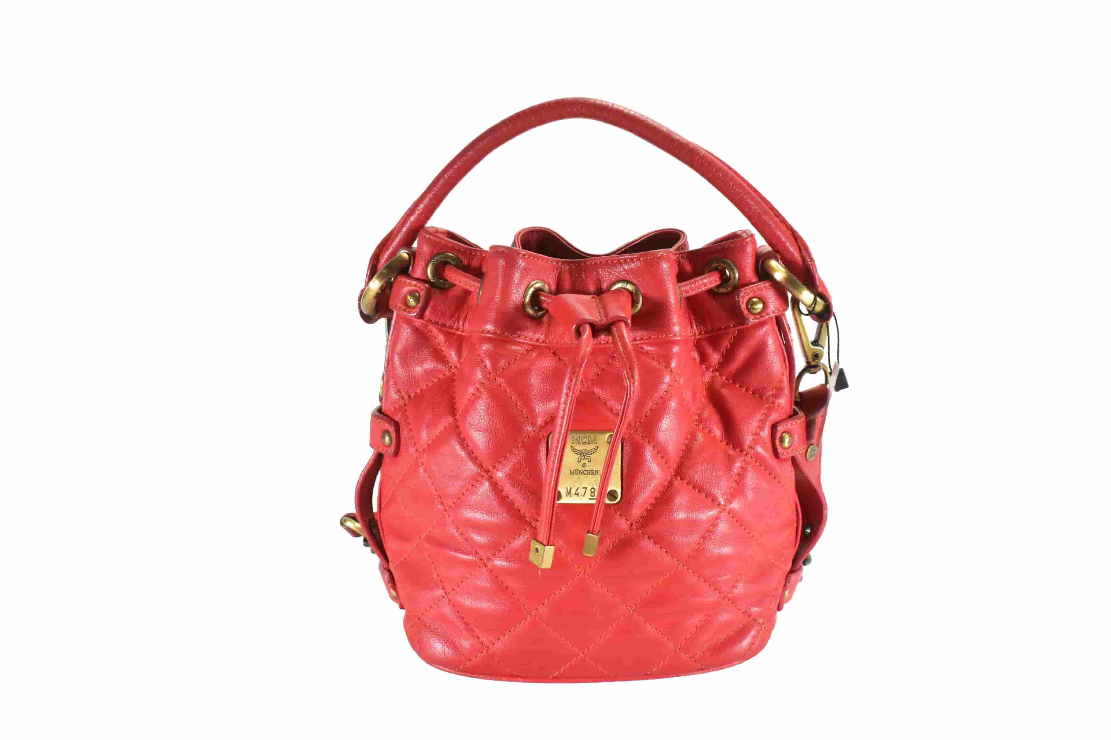 ✅MCM TASCHE BEUTELTASCHE KORDELZUG LEDERTASCHE CROSSBODY ROT 1702