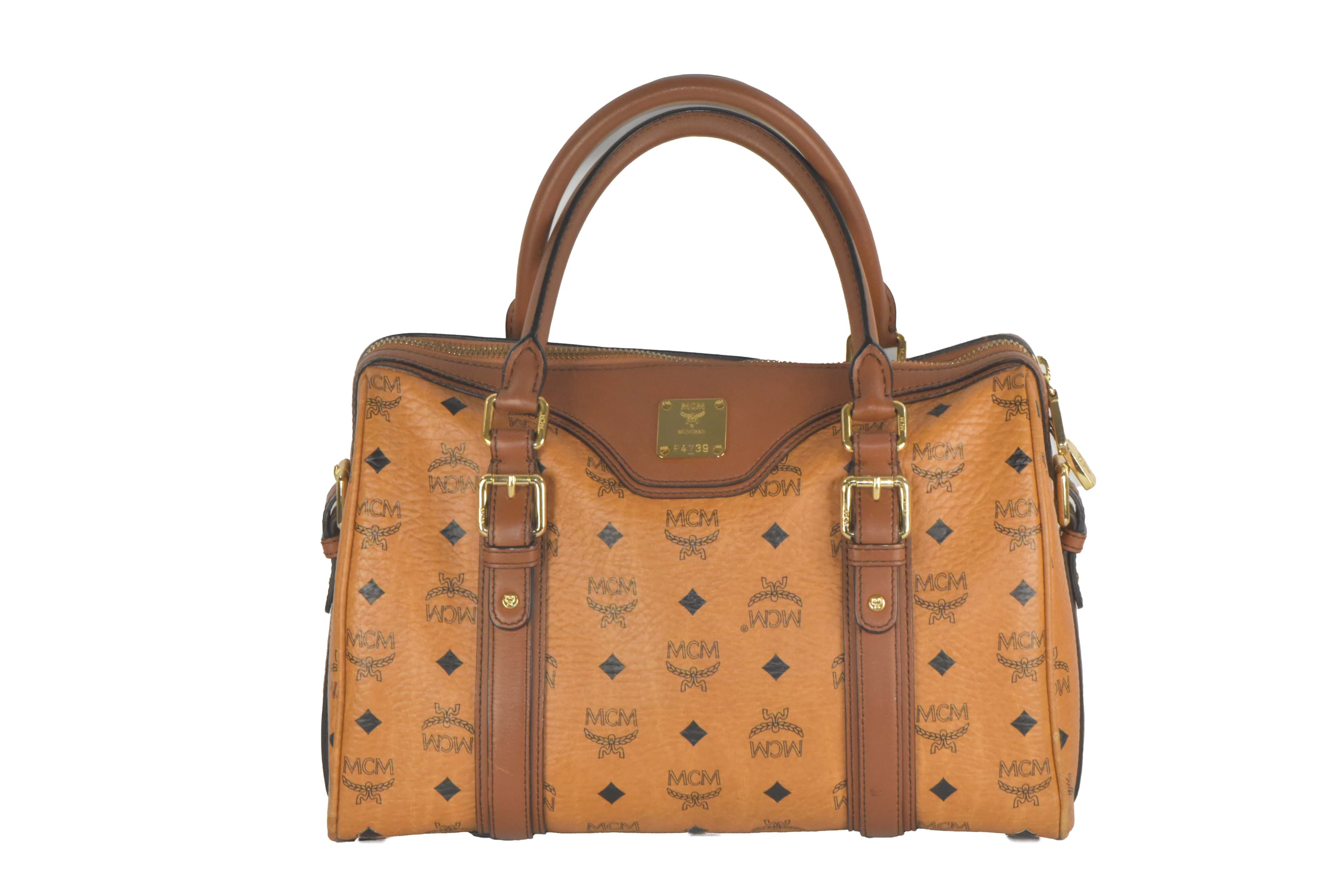 ✅MCM TASCHE LEDERTASCHE HANDTASCHE BOWLING LEDER COGNAC 2364