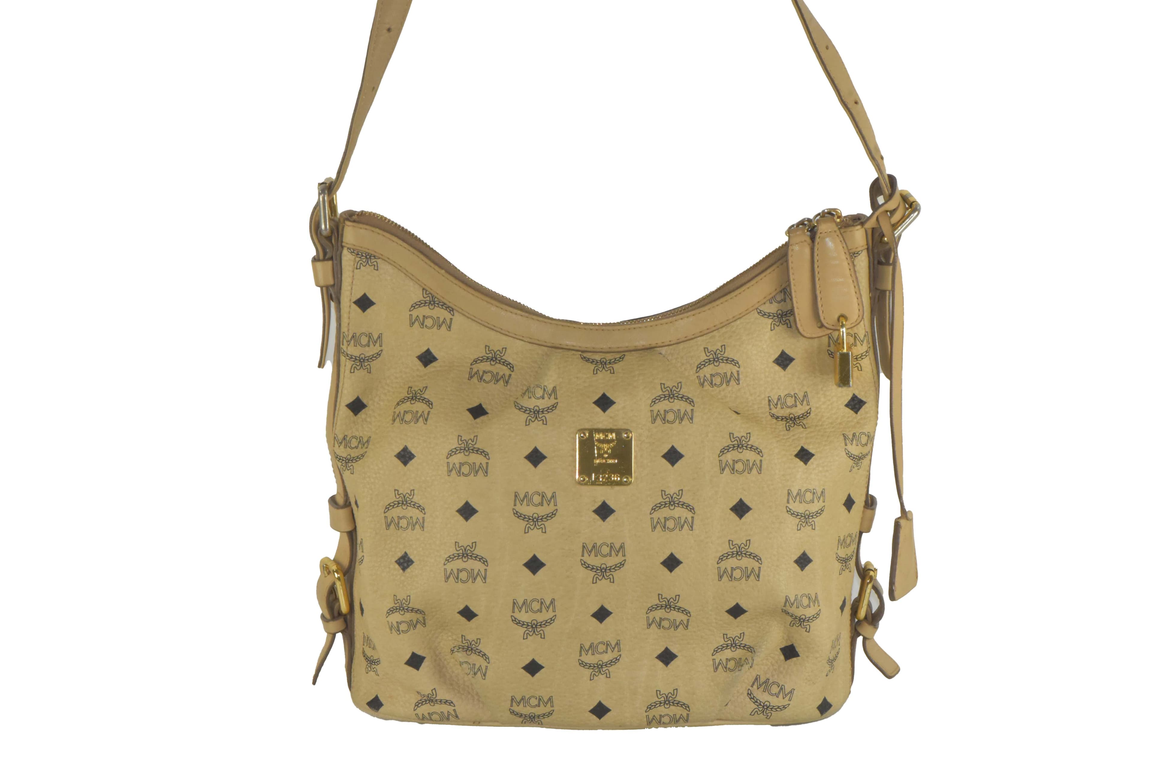 ✅MCM TASCHE HOBO SCHULTERTASCHE CROSSBODY LEDERTASCHE BEIGE 2351