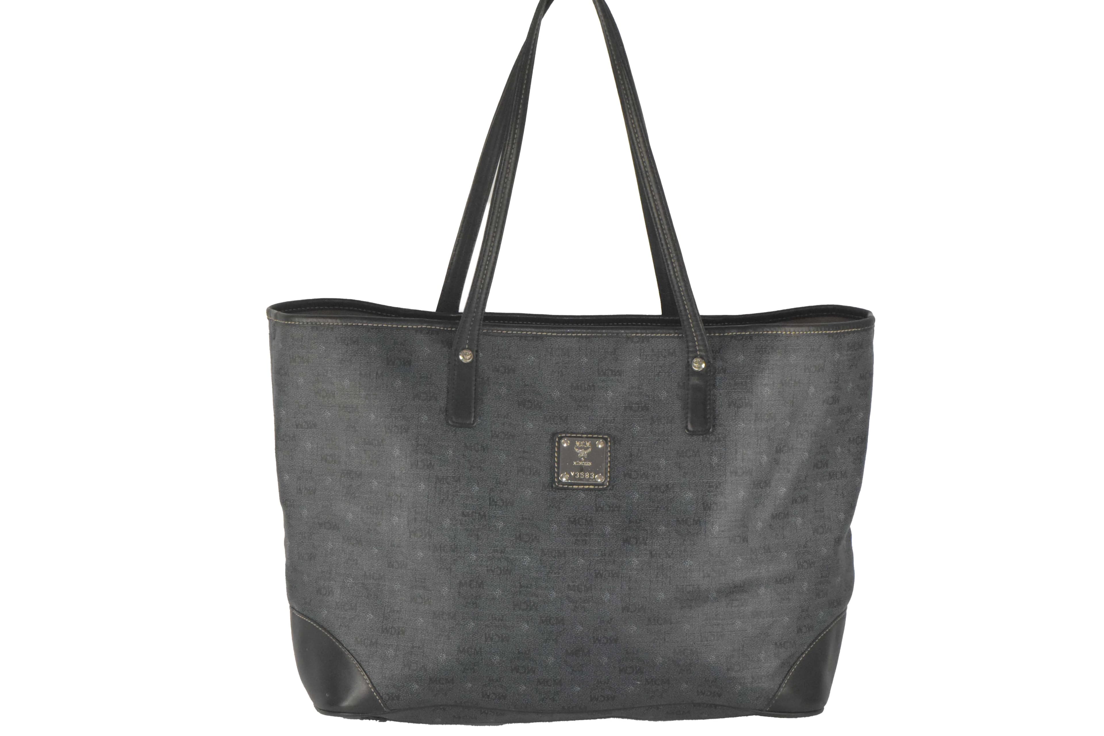 ✅MCM SCHULTERTASCHE TASCHE SHOPPER HANDTASCHE ANTHRAZIT 2343