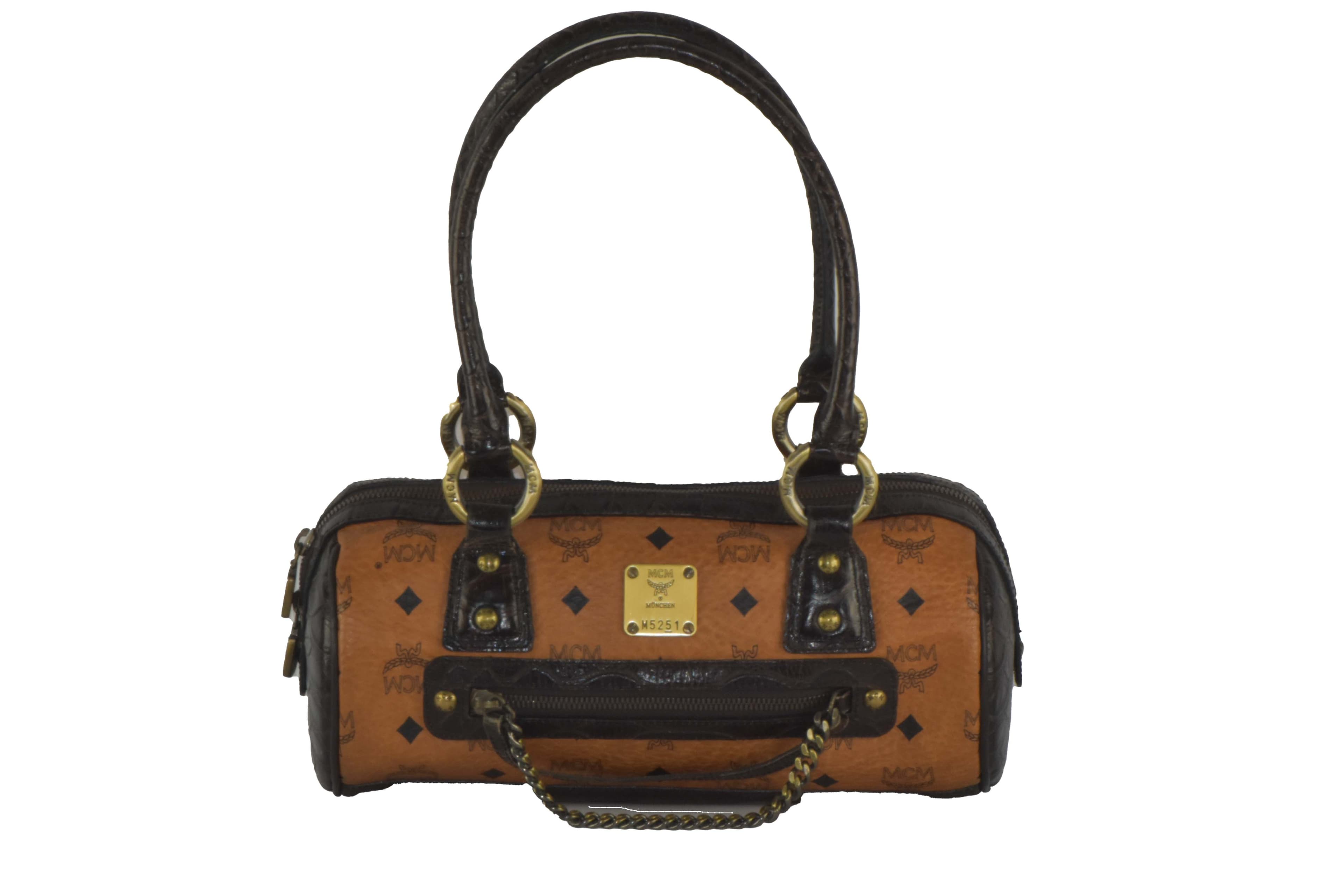 ✅MCM TASCHE LEDERTASCHE ZYLINDER LEDER SCHULTERTASCHE COGNAC 2366