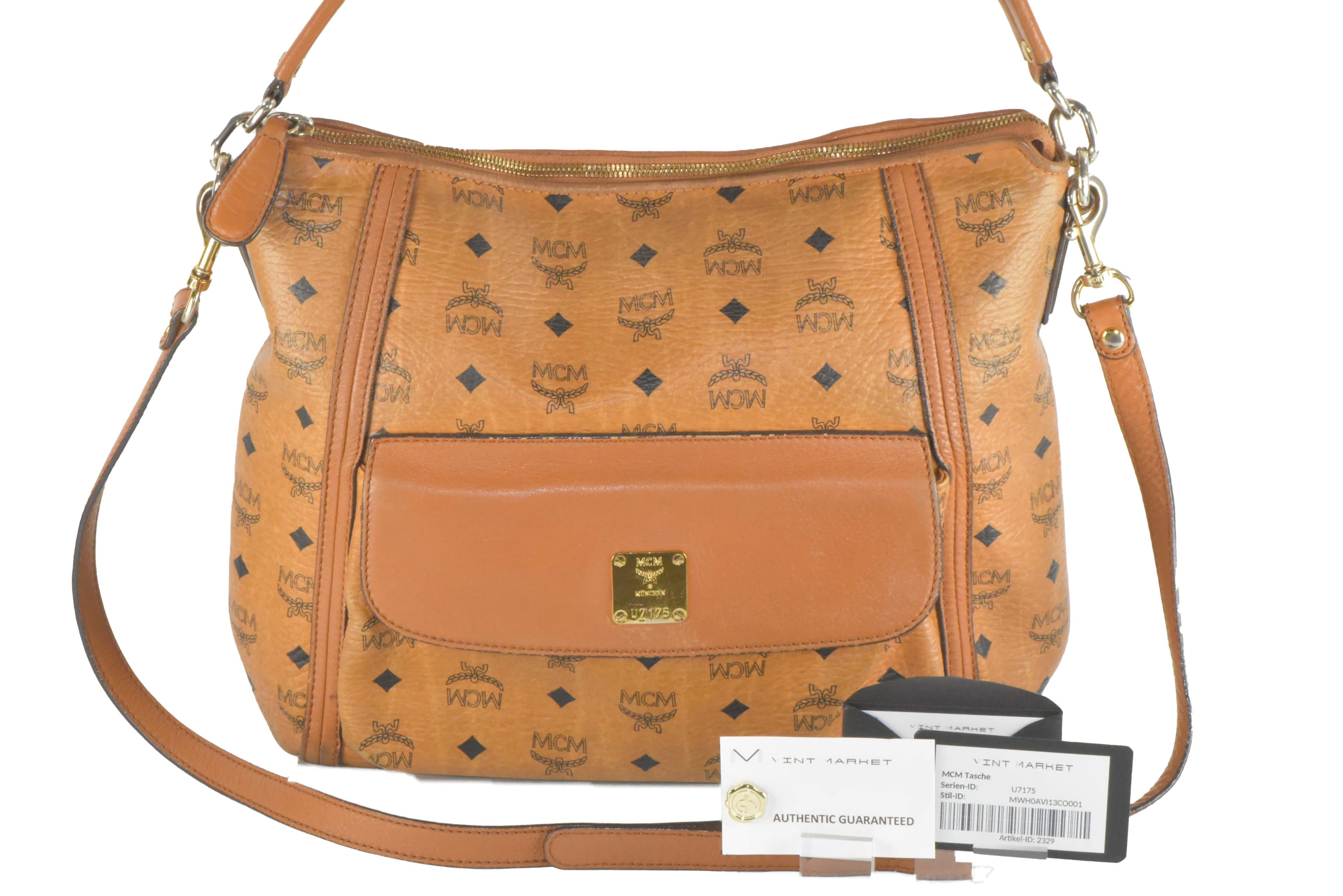 ✅MCM SCHULTERTASCHE HANDTASCHE LEDERTASCHE CROSSBODY COGNAC 2329