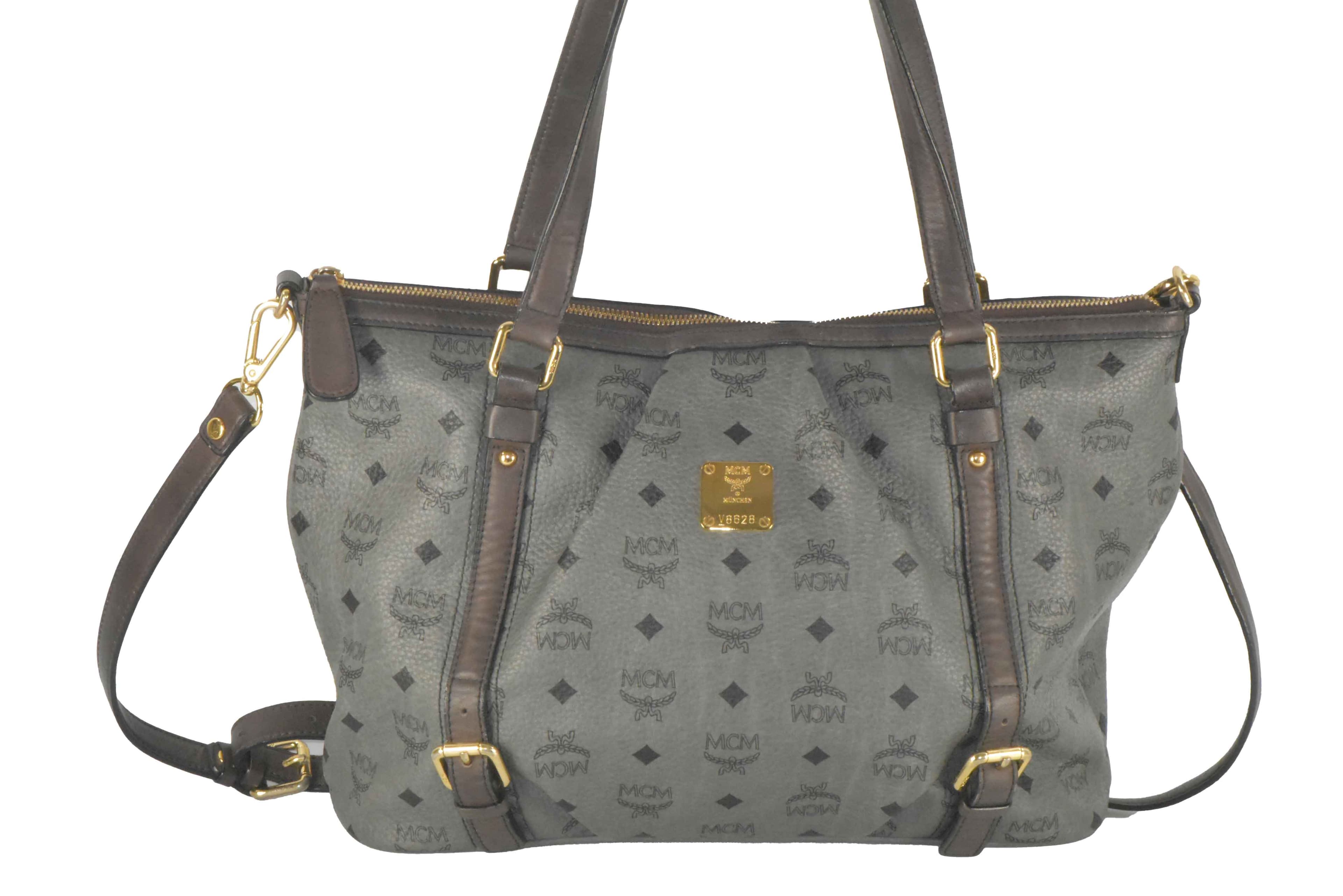 ✅MCM SCHULTERTASCHE LEDER HANDTASCHE CROSSBODY ANTHRAZIT 2398