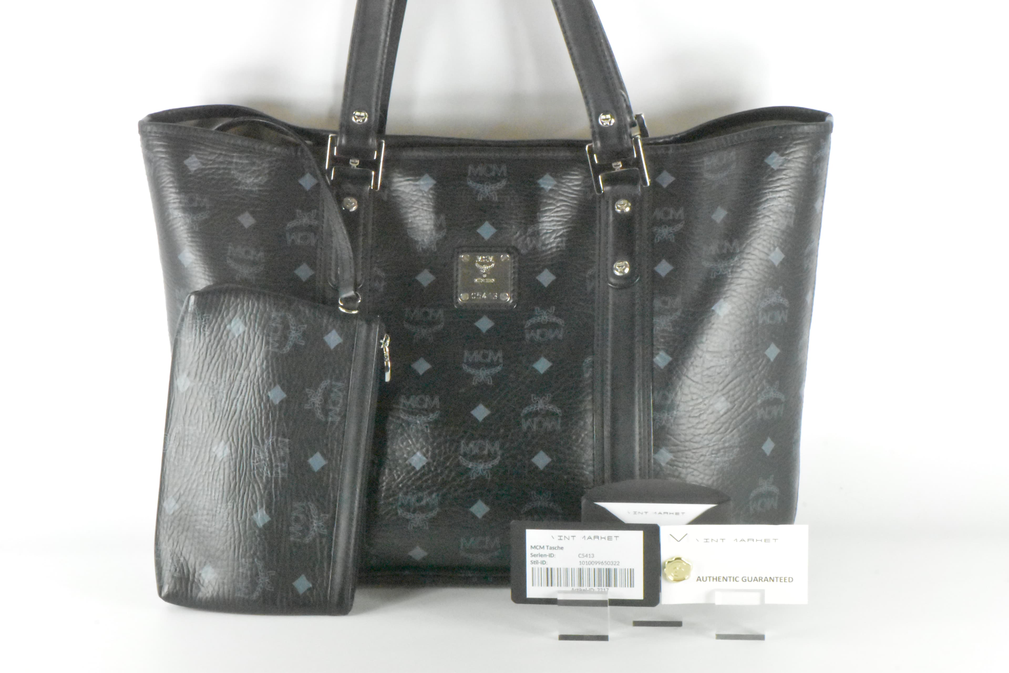 ✅MCM TASCHE SCHULTERTASCHE LEDERTASCHE SHOPPER SCHWARZ LEDER 2217