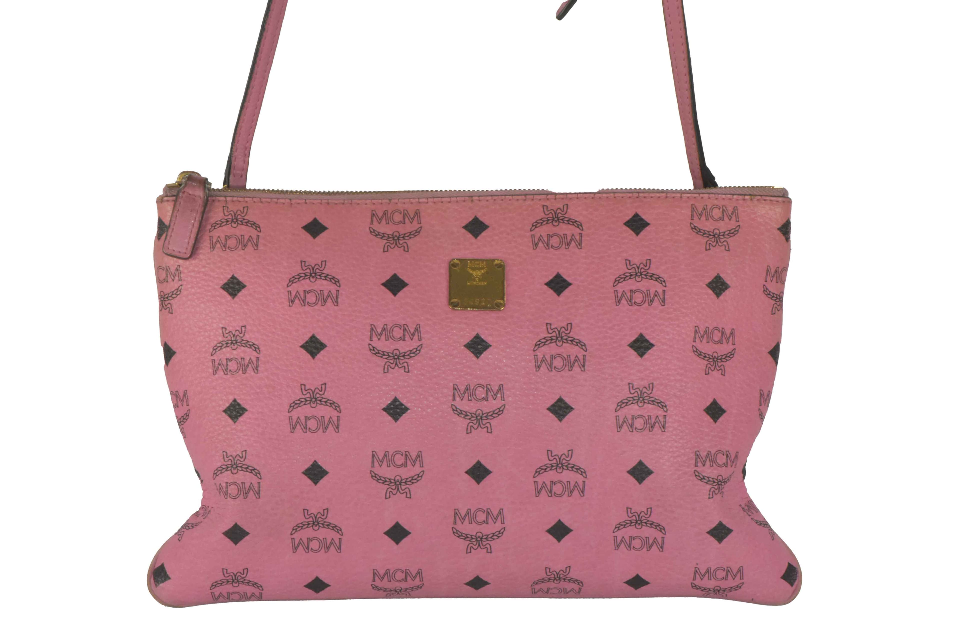 ✅MCM TASCHE SCHULTERTASCHE HANDTASCHE LEDER POCHETTE ROSA 2406