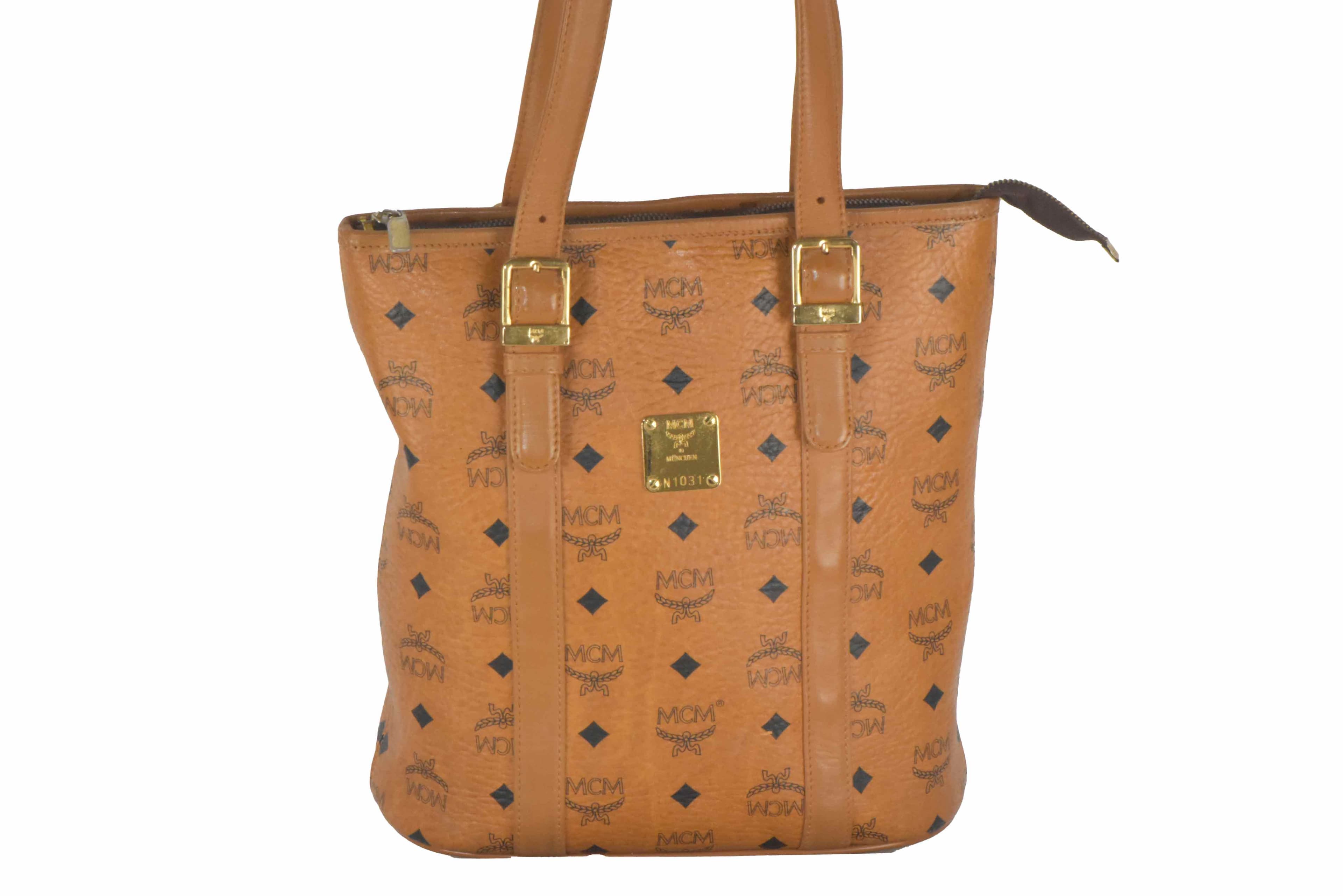 ✅MCM SCHULTERTASCHE HANDTASCHE LEDERTASCHE SHOPPER COGNAC 2463