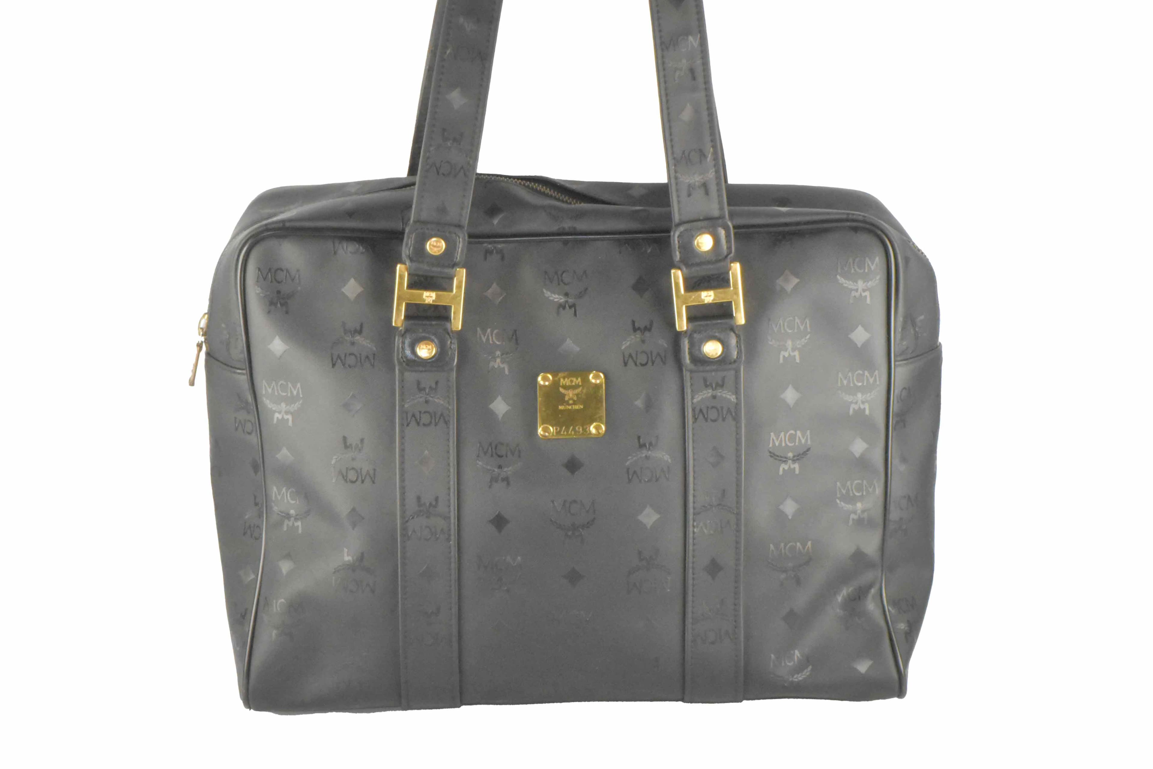 ✅MCM TASCHE STOFF SCHULTERTASCHE SCHWARZ 2502