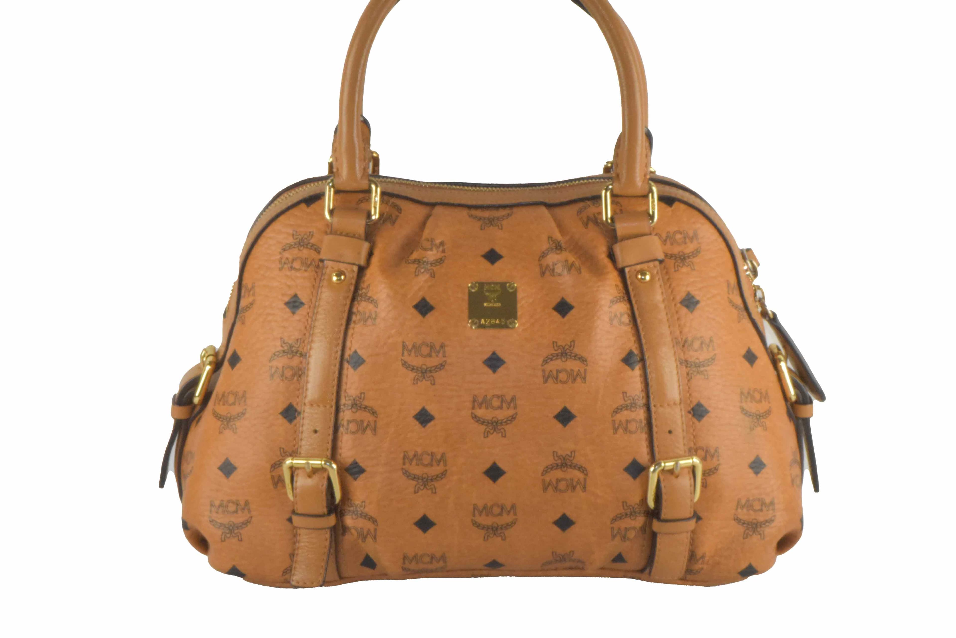 ✅MCM SCHULTERTASCHE HANDTASCHE LEDERTASCHE COGNAC 2518