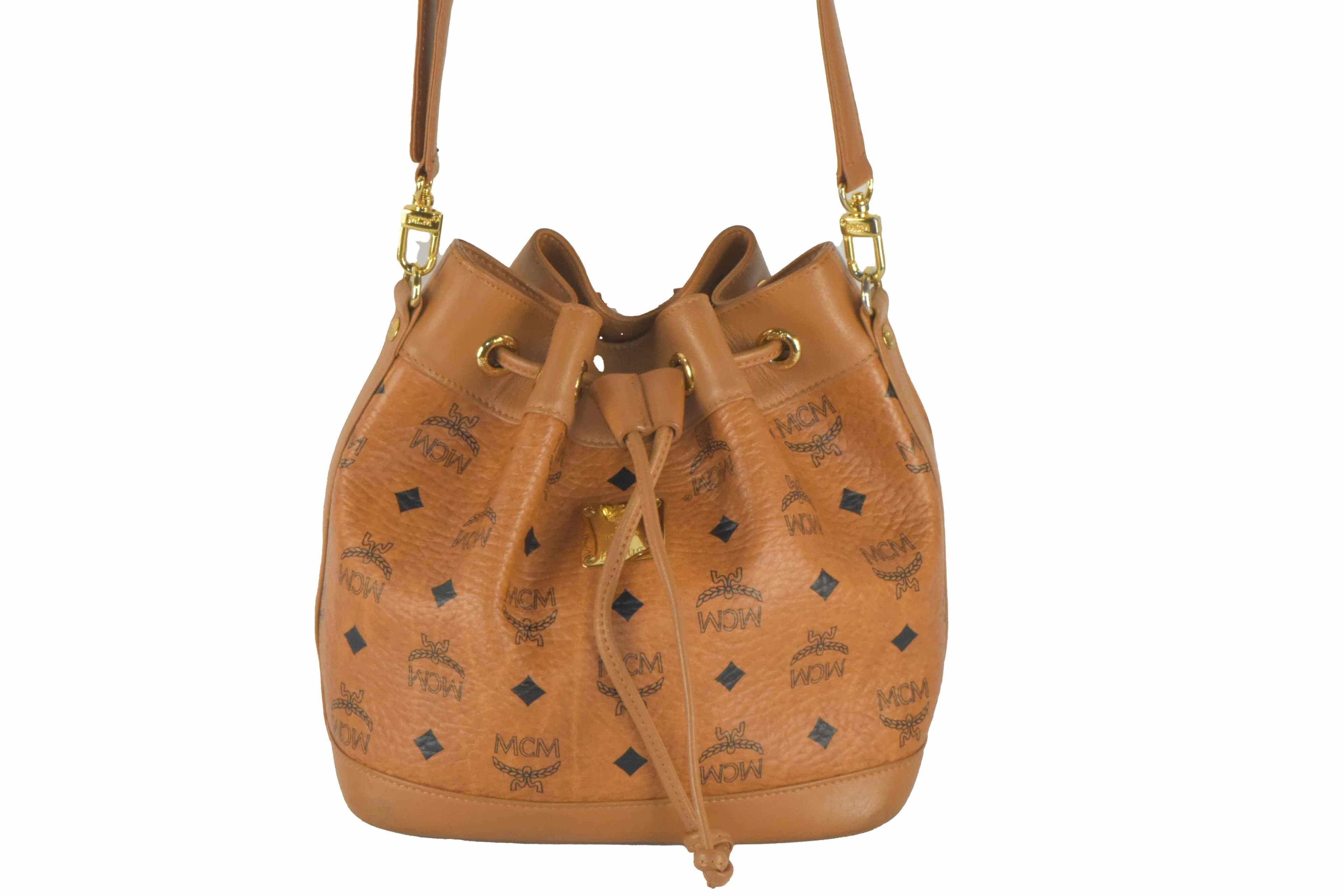 ✅MCM TASCHE BEUTELTASCHE KORDELZUG LEDER CROSSBODY COGNAC 2527