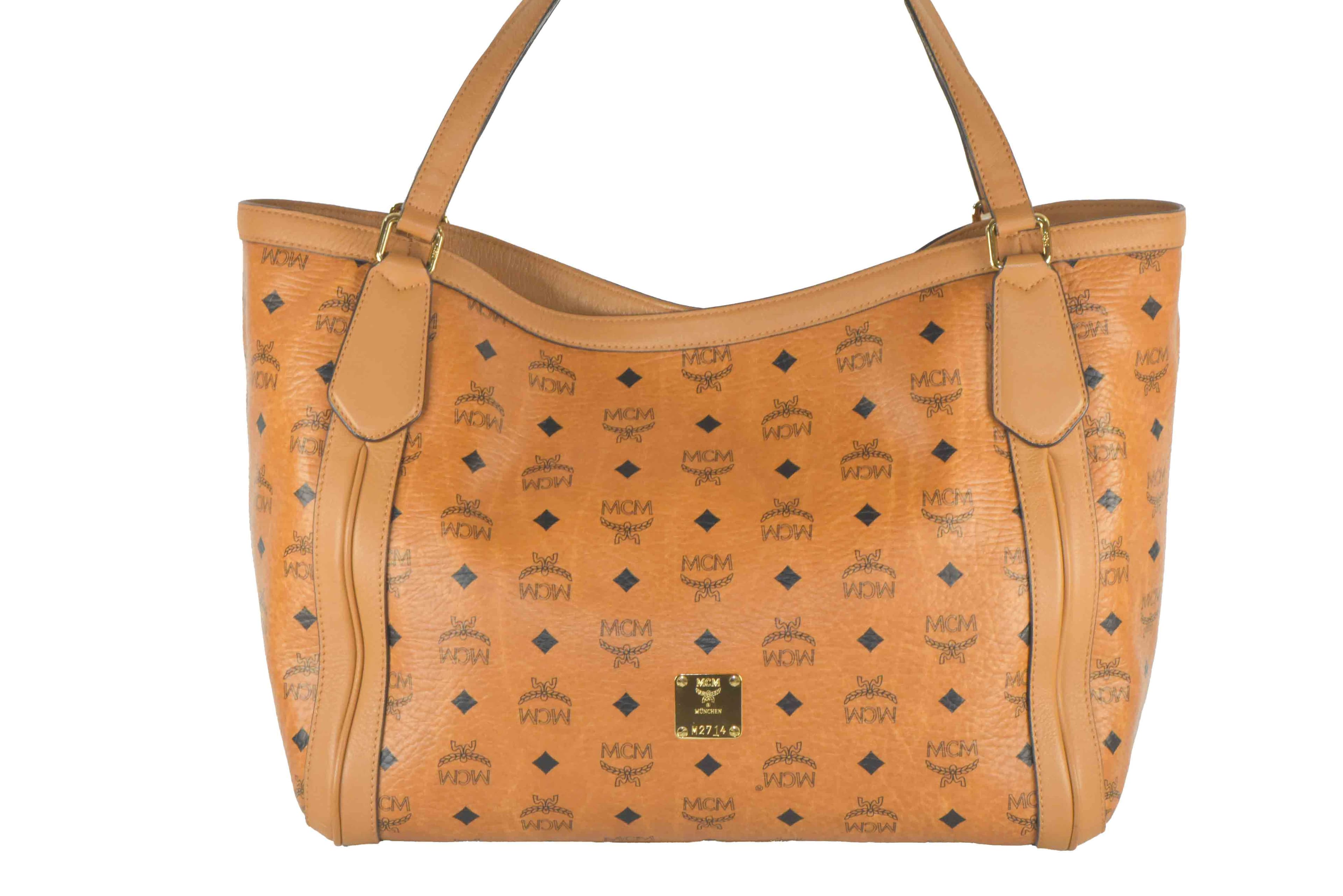 ✅ MCM TASCHE SCHULTERTASCHE LEDERTASCHE SHOPPER COGNAC 2544