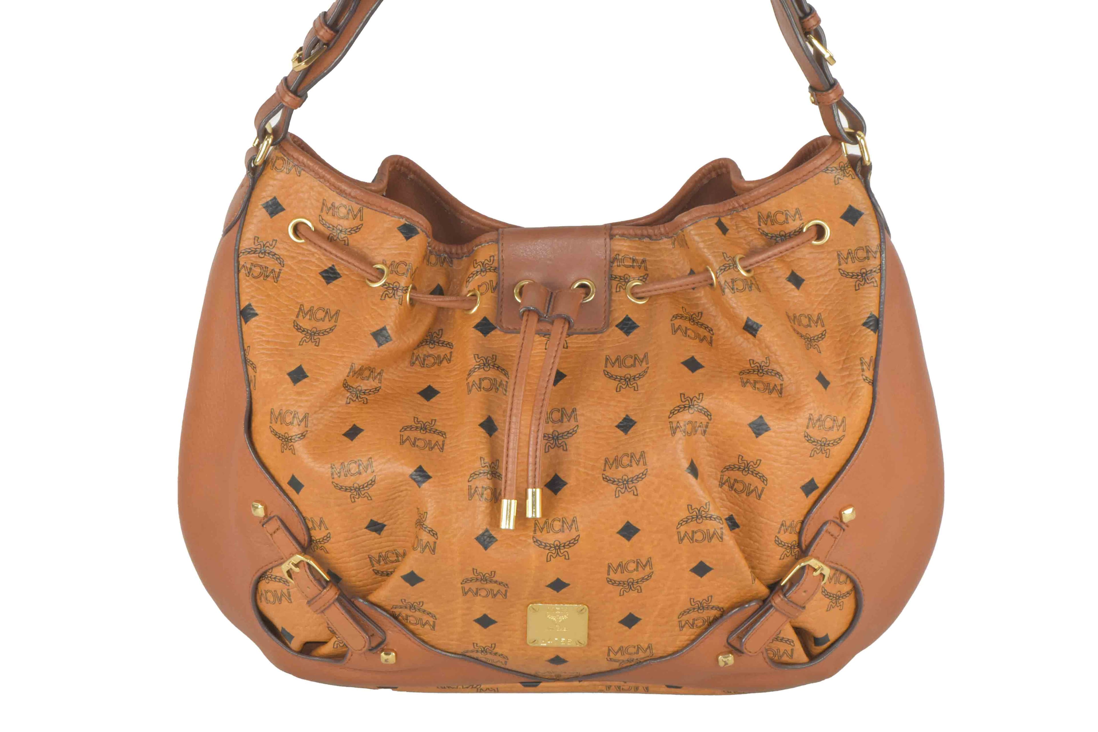 ✅MCM SCHULTERTASCHE HANDTASCHE DRAWSTRING TASCHE COGNAC 2551