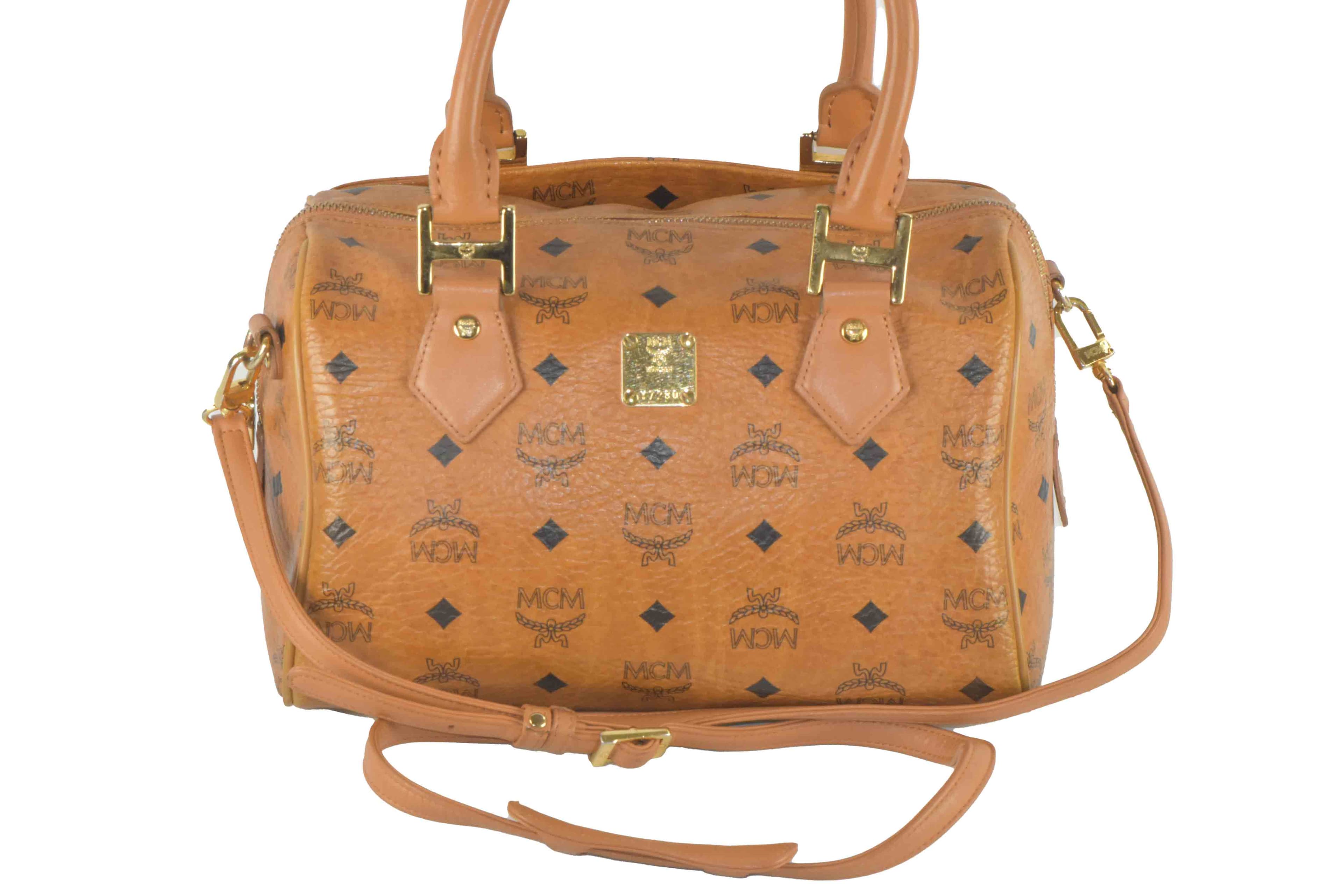 ✅MCM TASCHE UMHÄNGETASCHE HANDTASCHE BOSTON LEDER COGNAC 2562