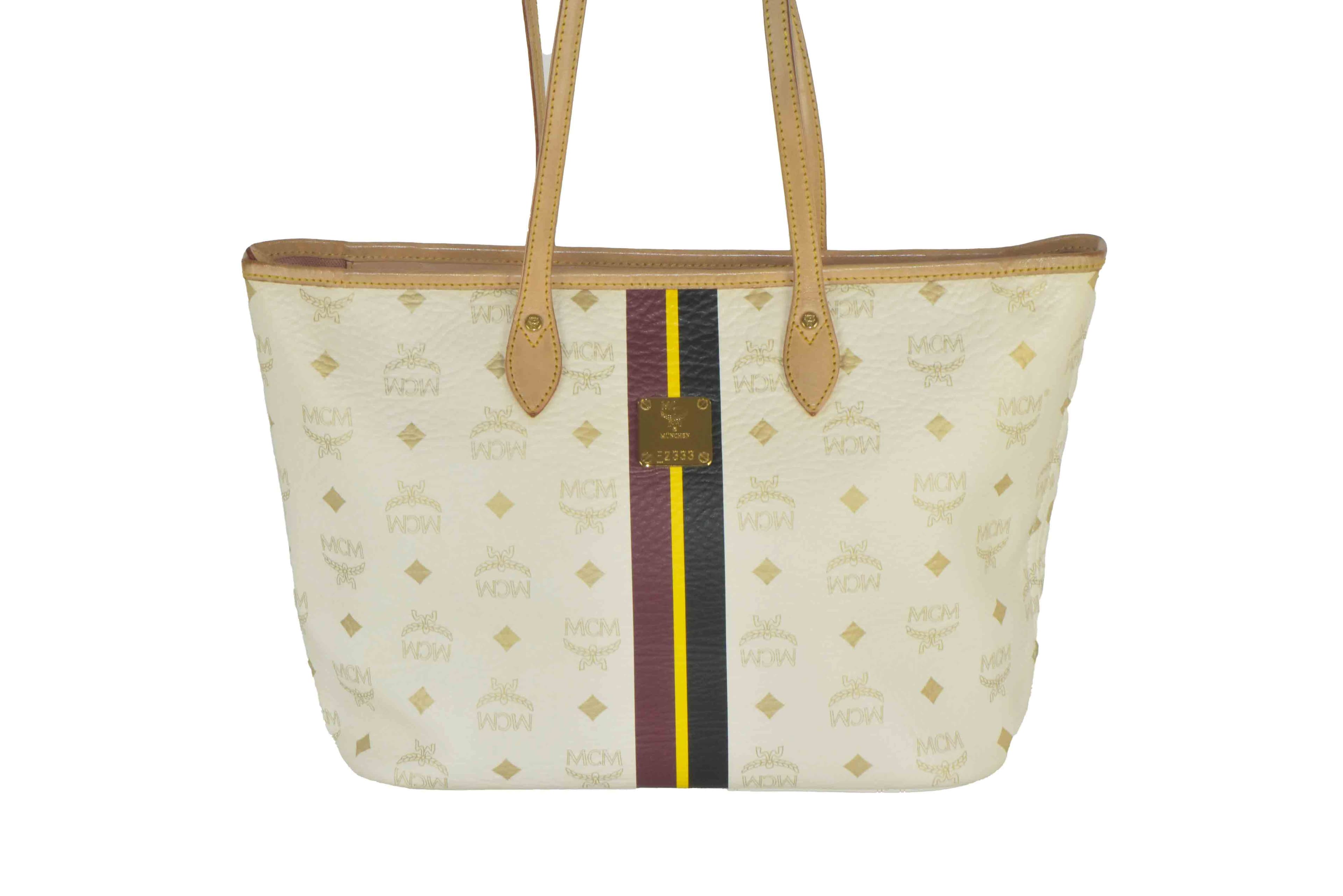 ✅MCM TASCHE SCHULTERTASCHE SHOPPER LEDERTASCHE WEIß 2572