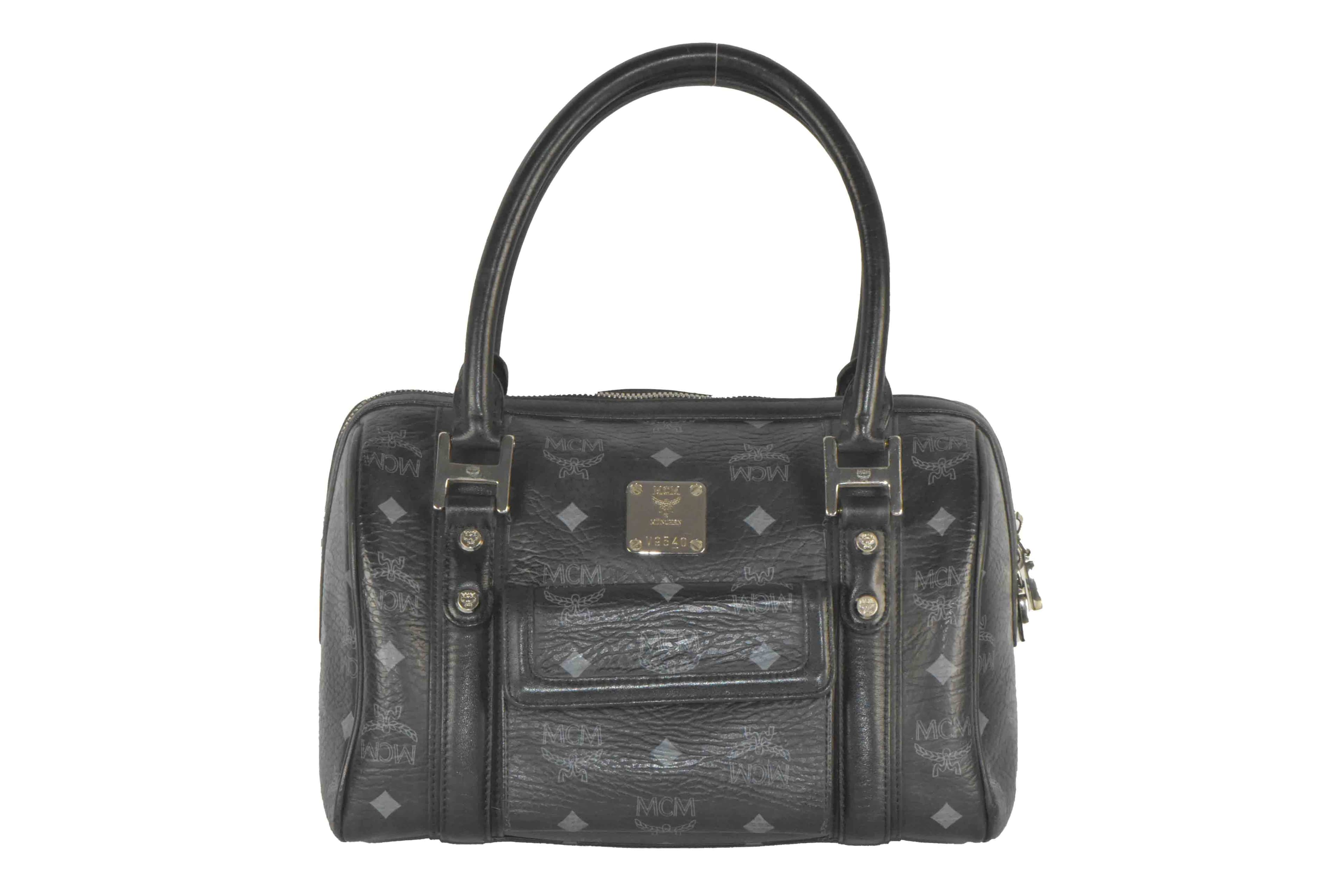 ✅MCM TASCHE HANDTASCHE BOSTON LEDERTASCHE LEDER SCHWARZ 2571