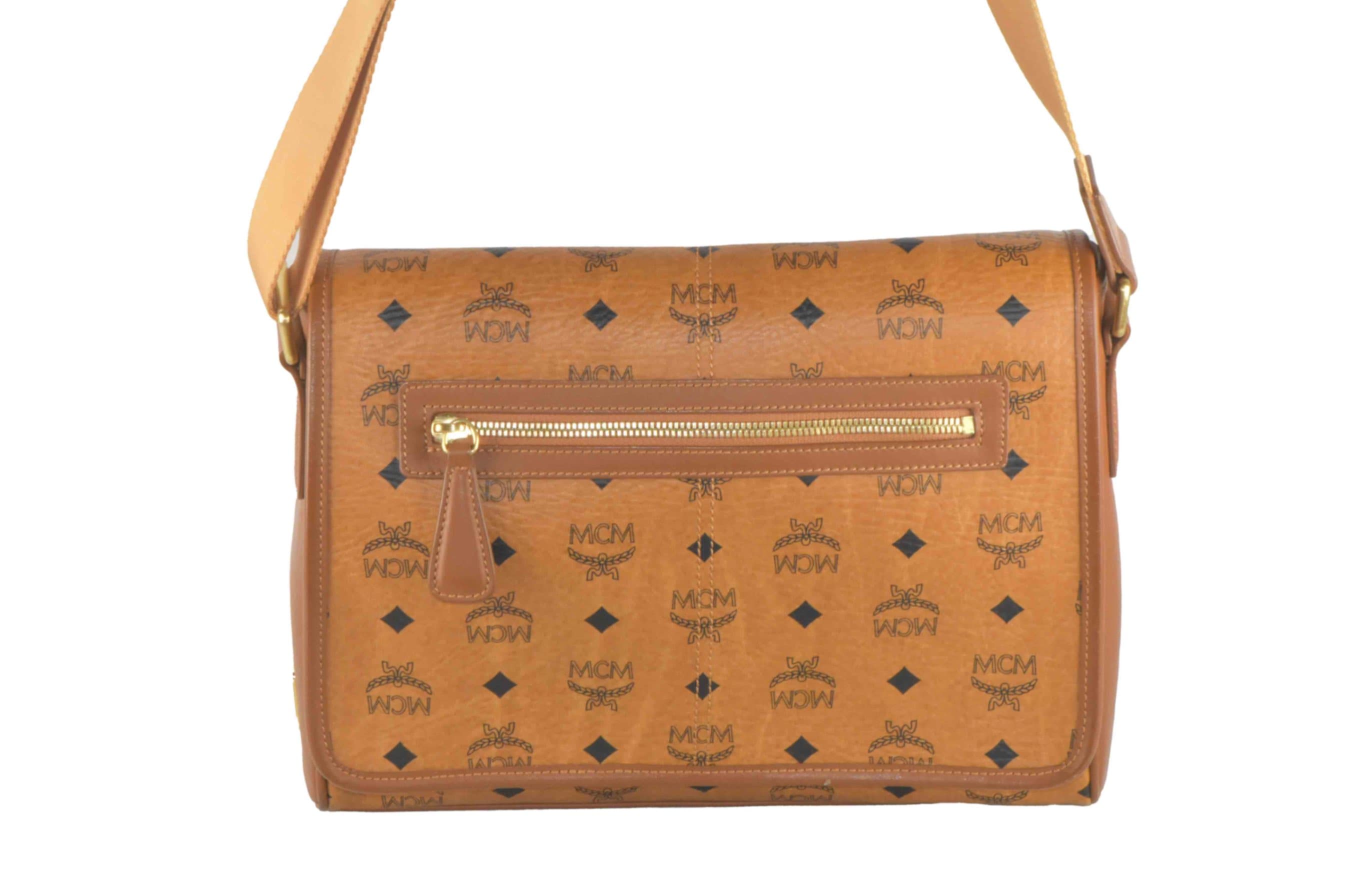 ✅MCM SCHULTERTASCHE HANDTASCHE LEDERTASCHE CROSSBODY COGNAC 2622