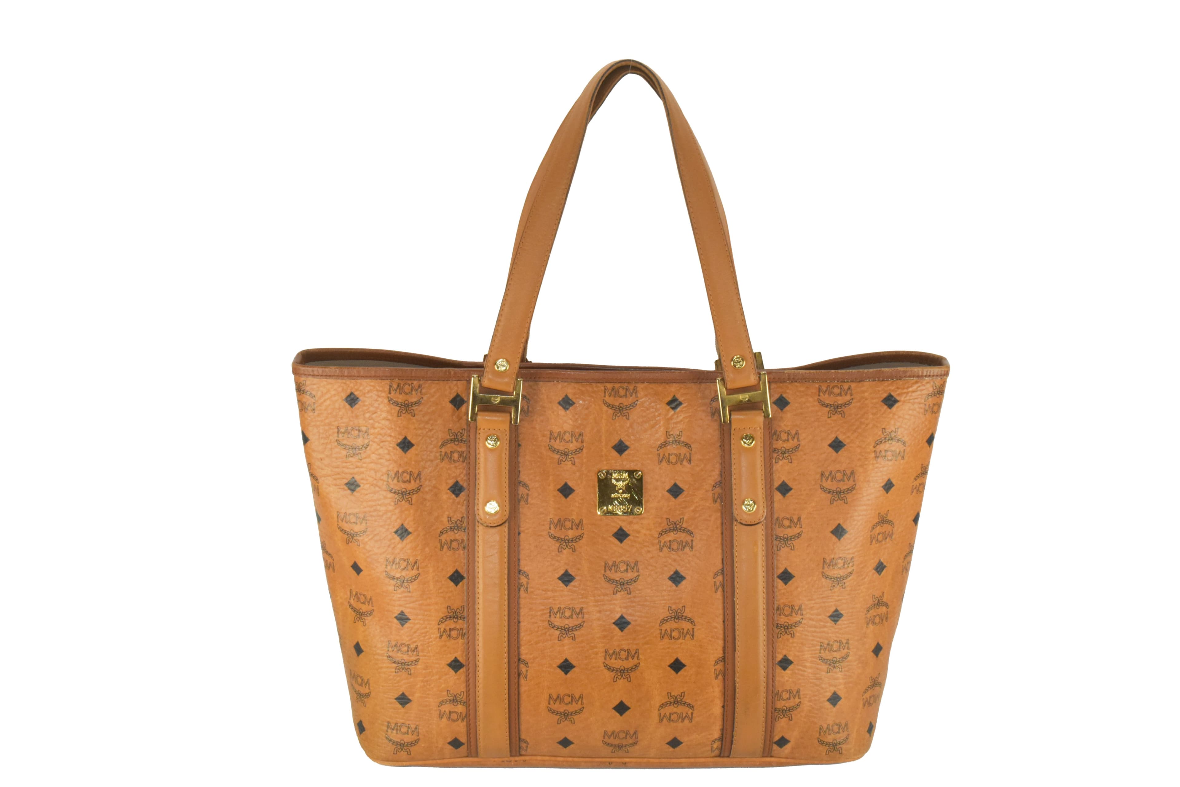 ✅ MCM SHOPPER SCHULTERTASCHE LEDERTASCHE TASCHE COGNAC LEDER 2636