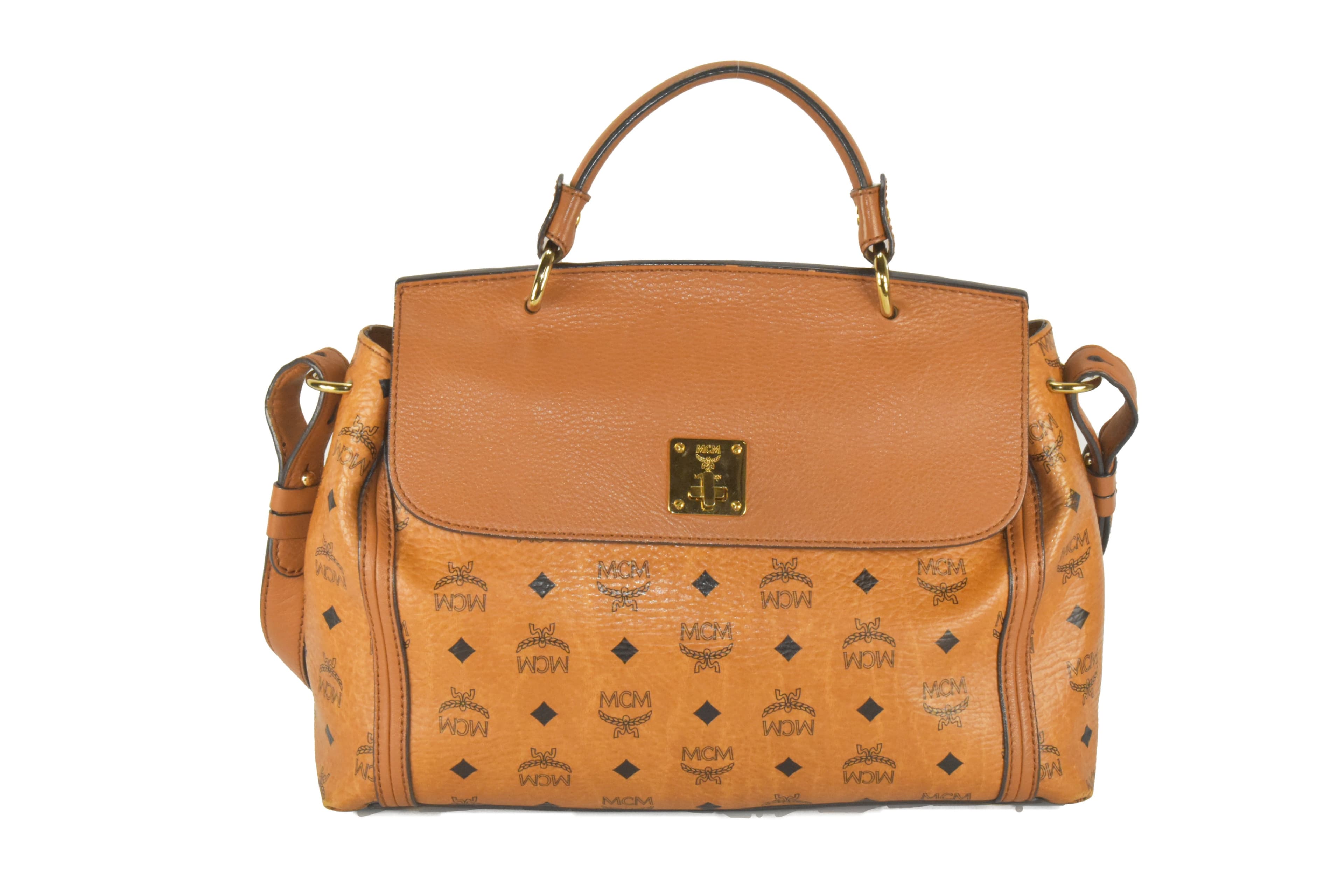 ✅MCM SCHULTERTASCHE AKTENTASCHE CROSSBODY LEDERTASCHE COGNAC 2641