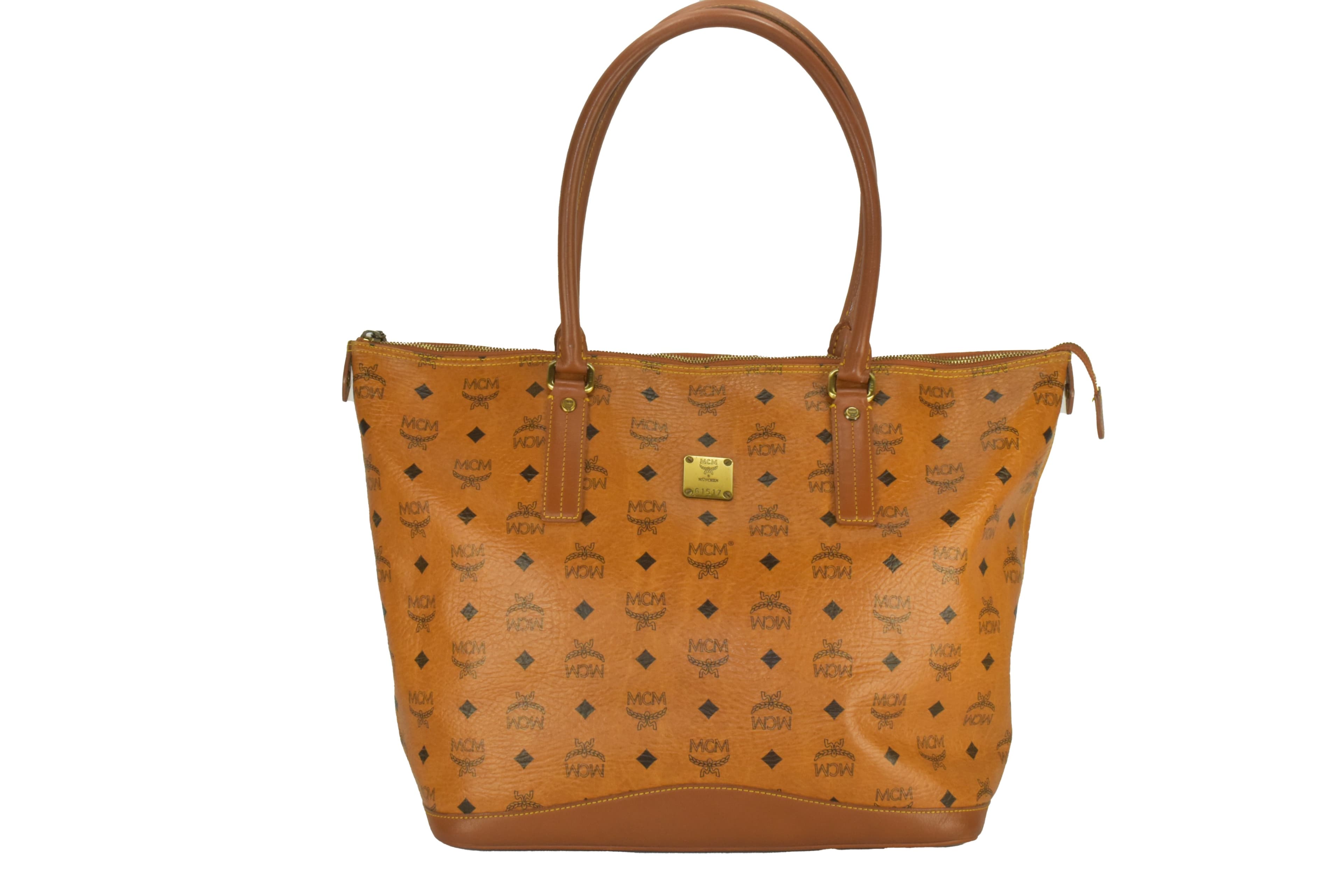 ✅MCM TASCHE SHOPPER SCHULTERTASCHE LEDERTASCHE COGNAC XL 2714