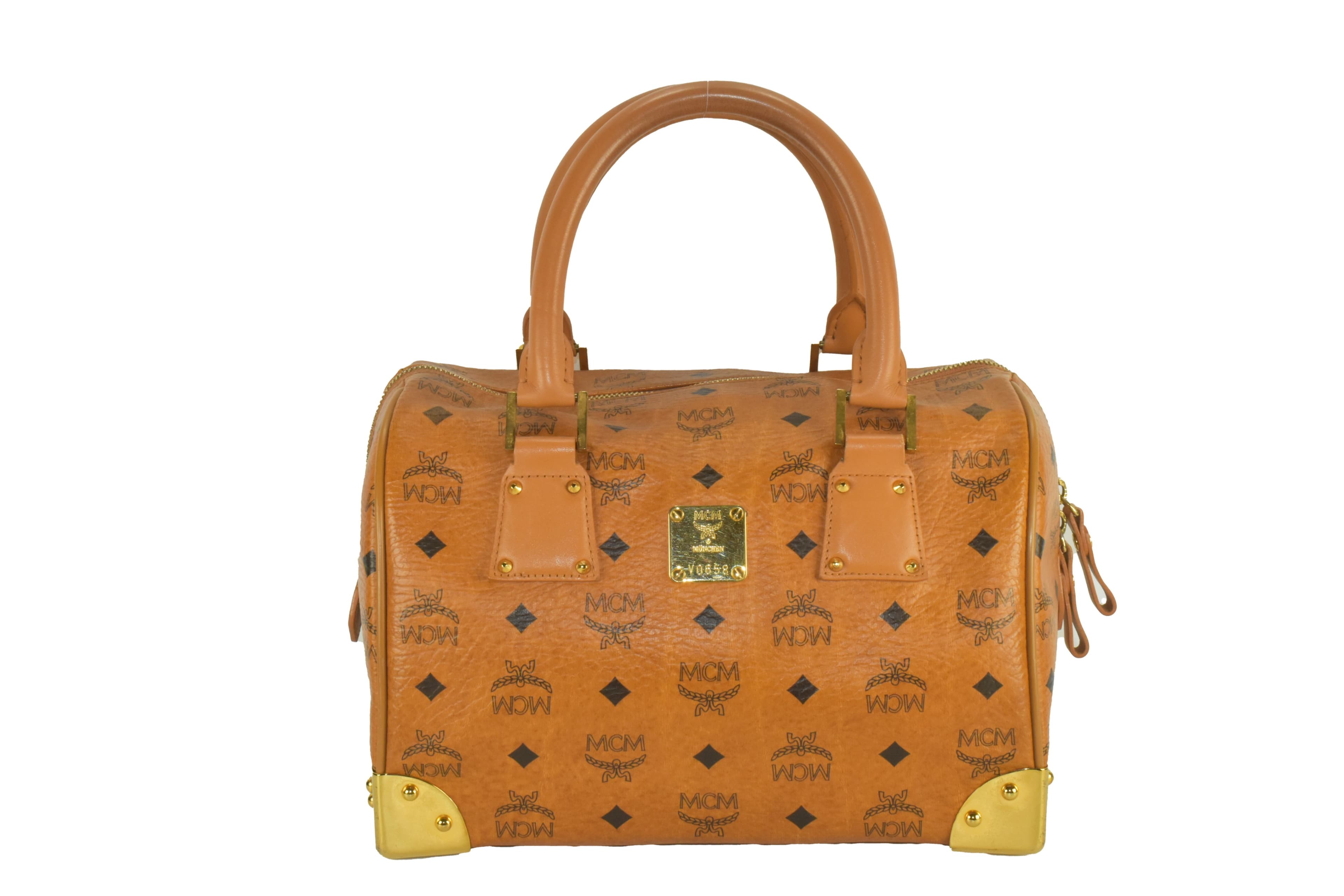 ✅MCM TASCHE LEDERTASCHE HANDTASCHE BOSTON LEDER COGNAC 2703