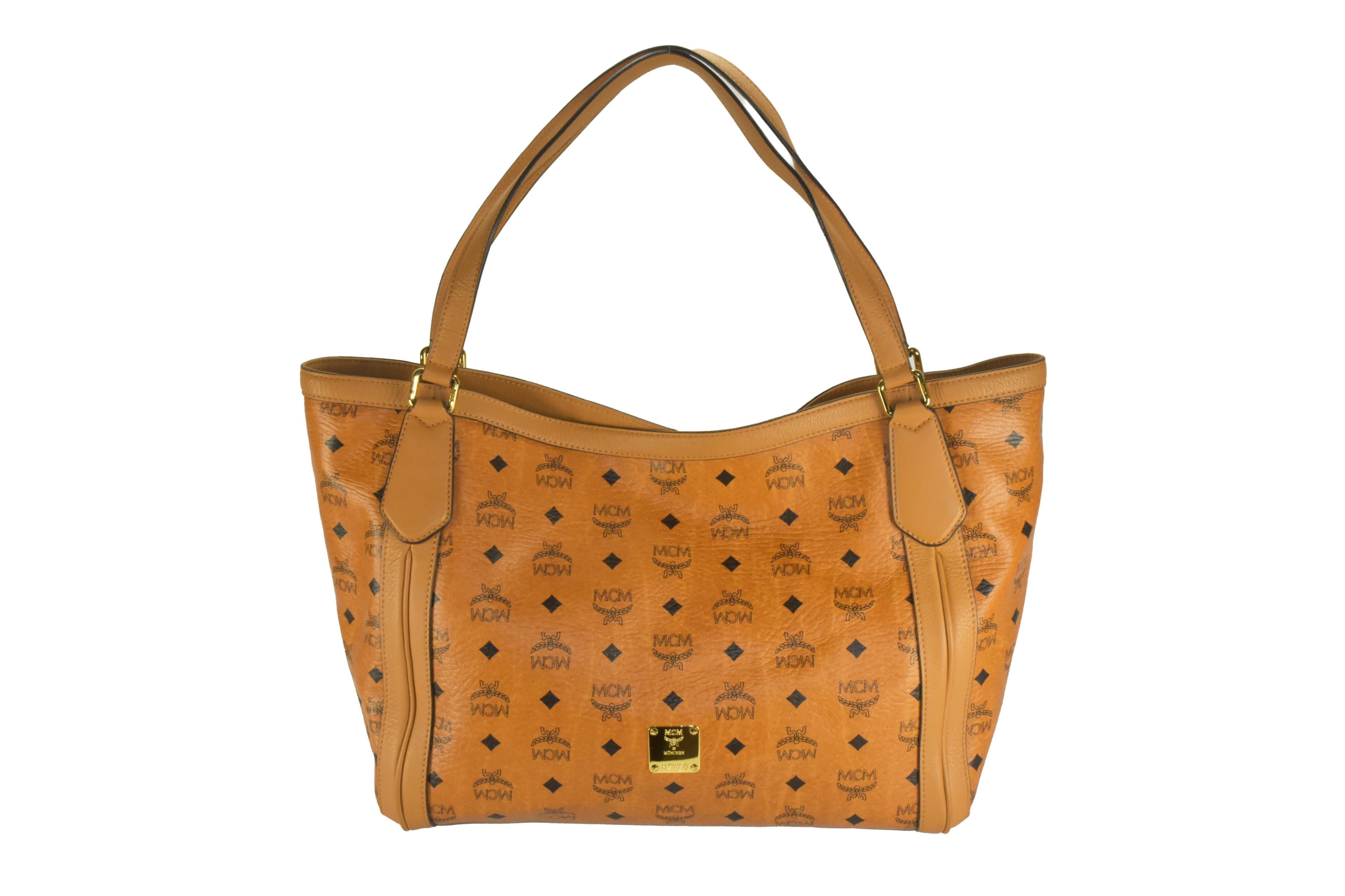 ✅ MCM TASCHE SCHULTERTASCHE LEDERTASCHE SHOPPER COGNAC 2768