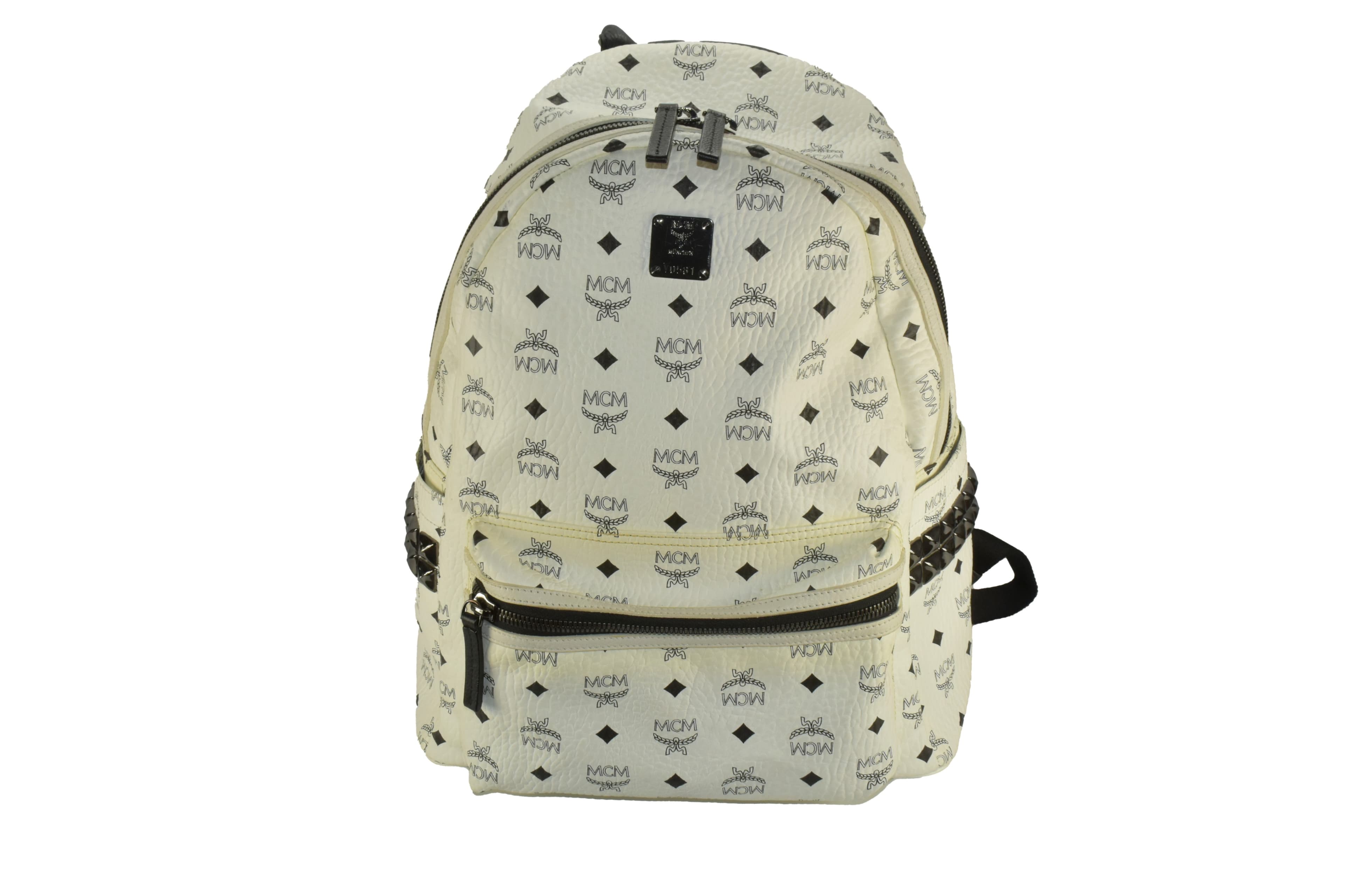 MCM RUCKSACK TASCHE LEDERRUCKSACK HERREN DAMEN WEIß 2806