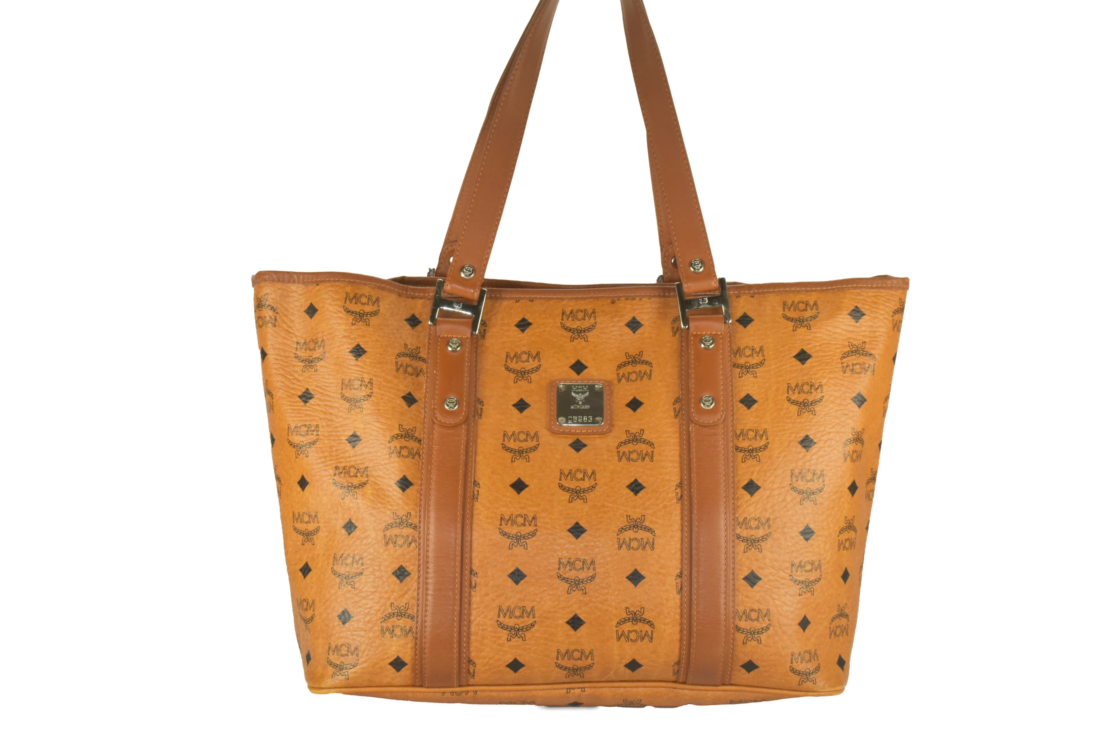✅ MCM SHOPPER MEDIUM SCHULTERTASCHE LEDERTASCHE COGNAC LEDER 2826