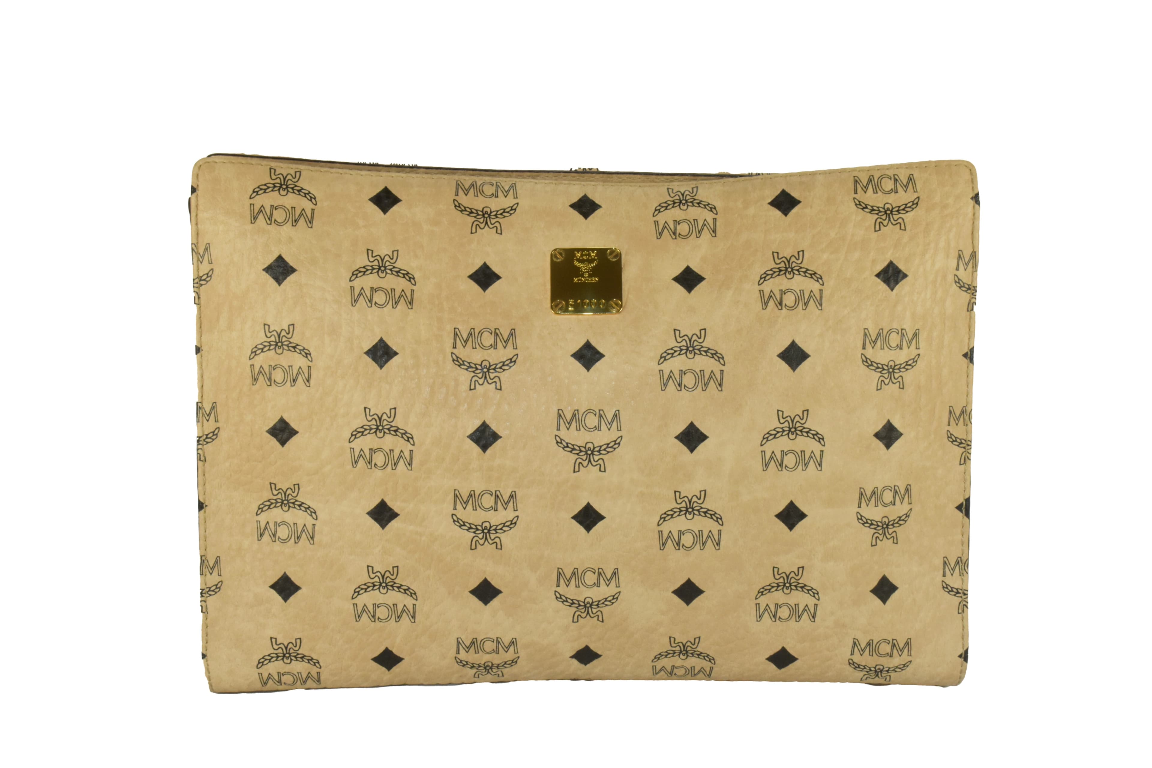 ✅MCM CLUTCH TASCHE LEDERTASCHE HANDTASCHE BEIGE LEDER 2872
