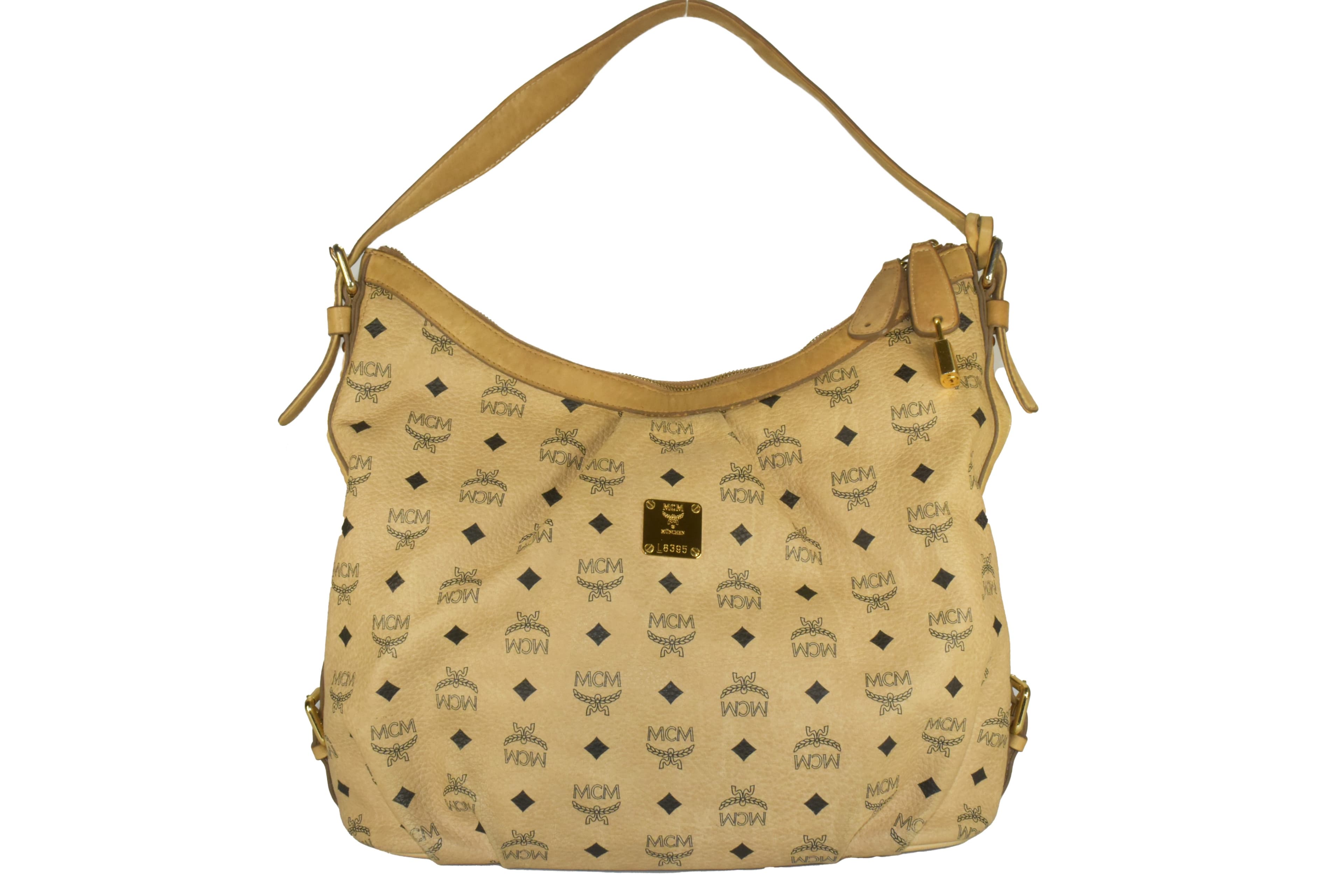 ✅MCM SCHULTERTASCHE HOBO LEDERTASCHE TASCHE LEDER BEIGE 2926