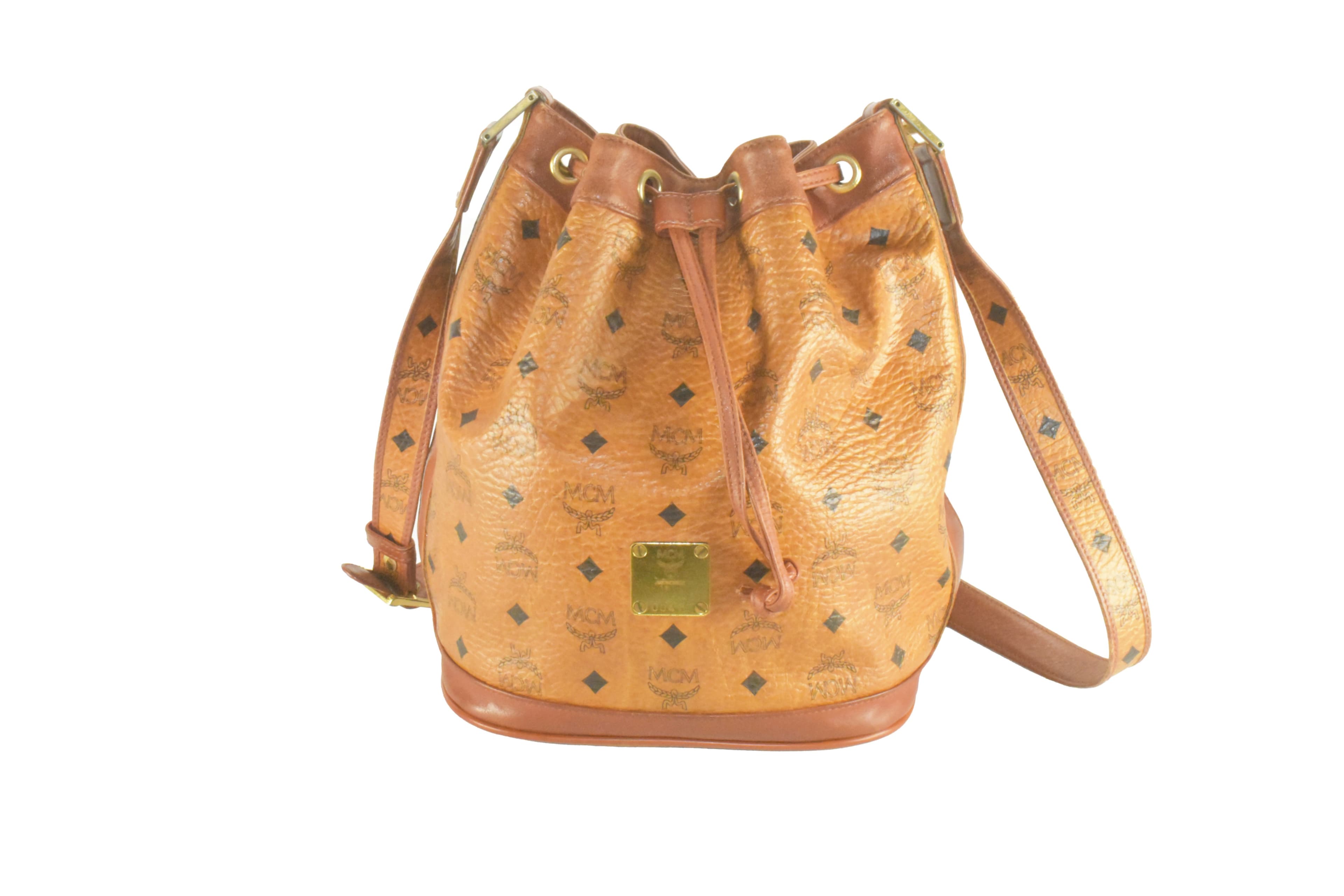 ✅MCM TASCHE BEUTELTASCHE KORDELZUG LEDER CROSSBODY COGNAC 2944