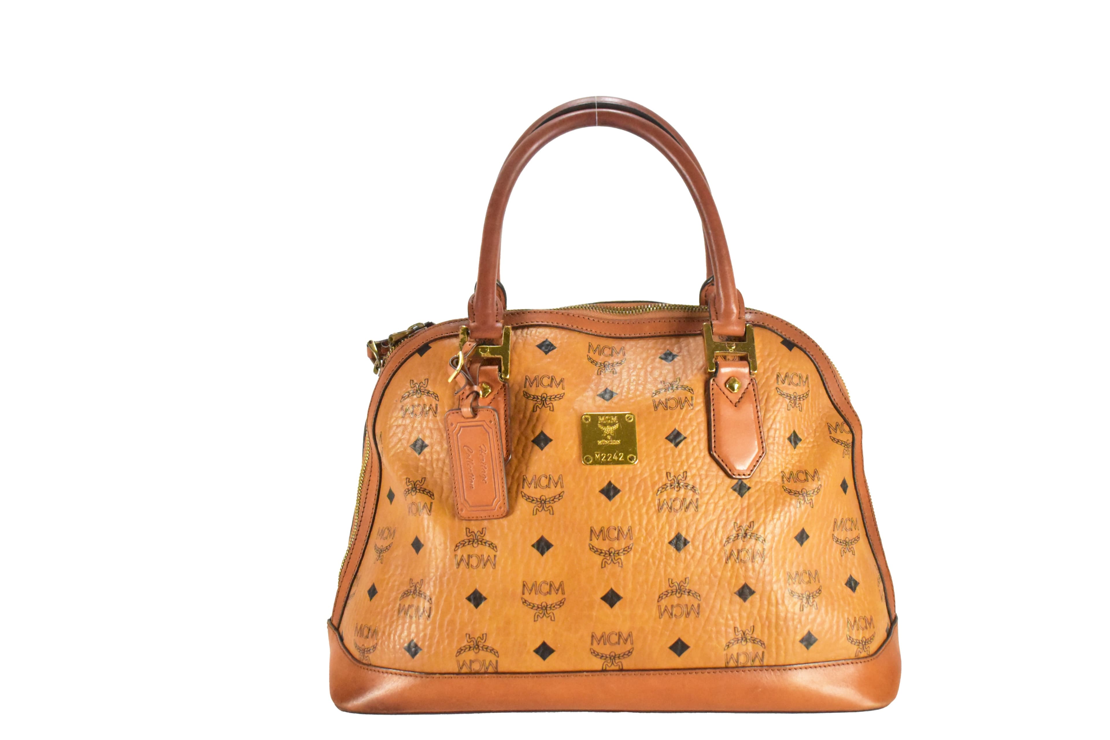 ✅MCM HANDTASCHE vintmarket.de SCHULTERTASCHE LEDER COGNAC 3917