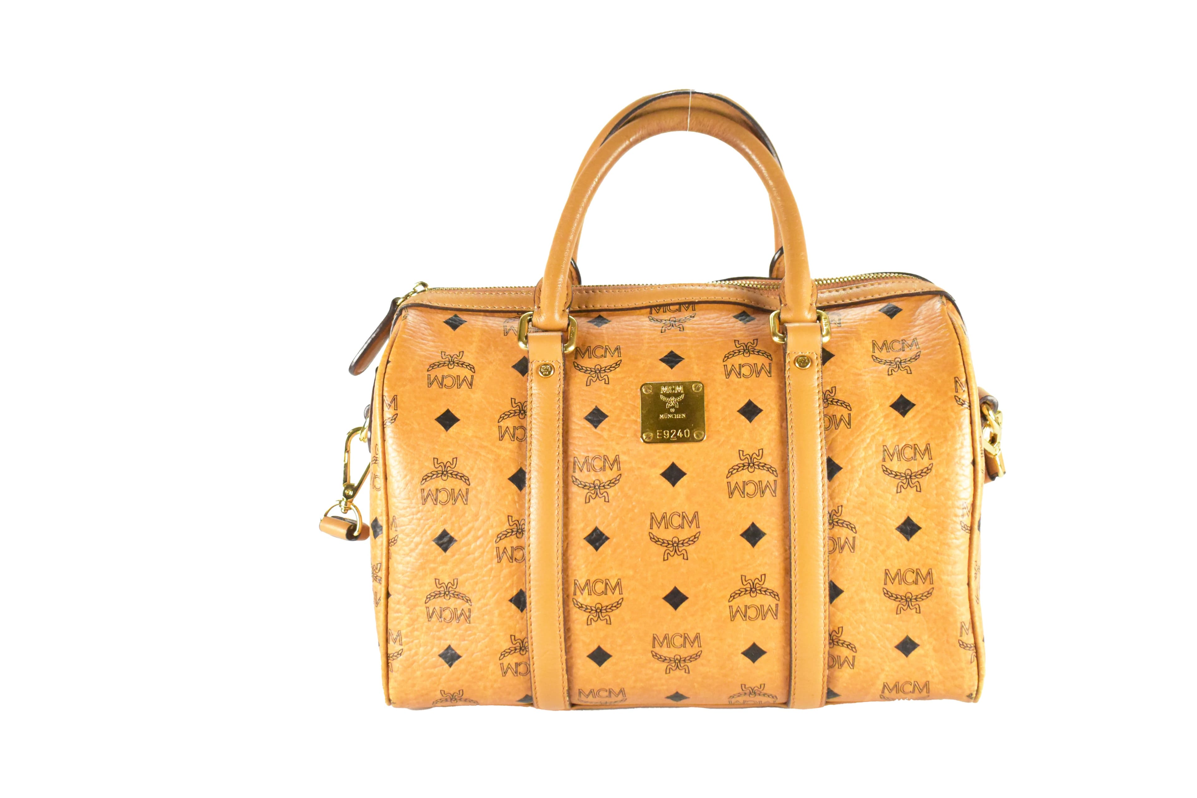✅MCM TASCHE UMHÄNGETASCHE vintmarket.de BOSTON LEDER COGNAC 3985