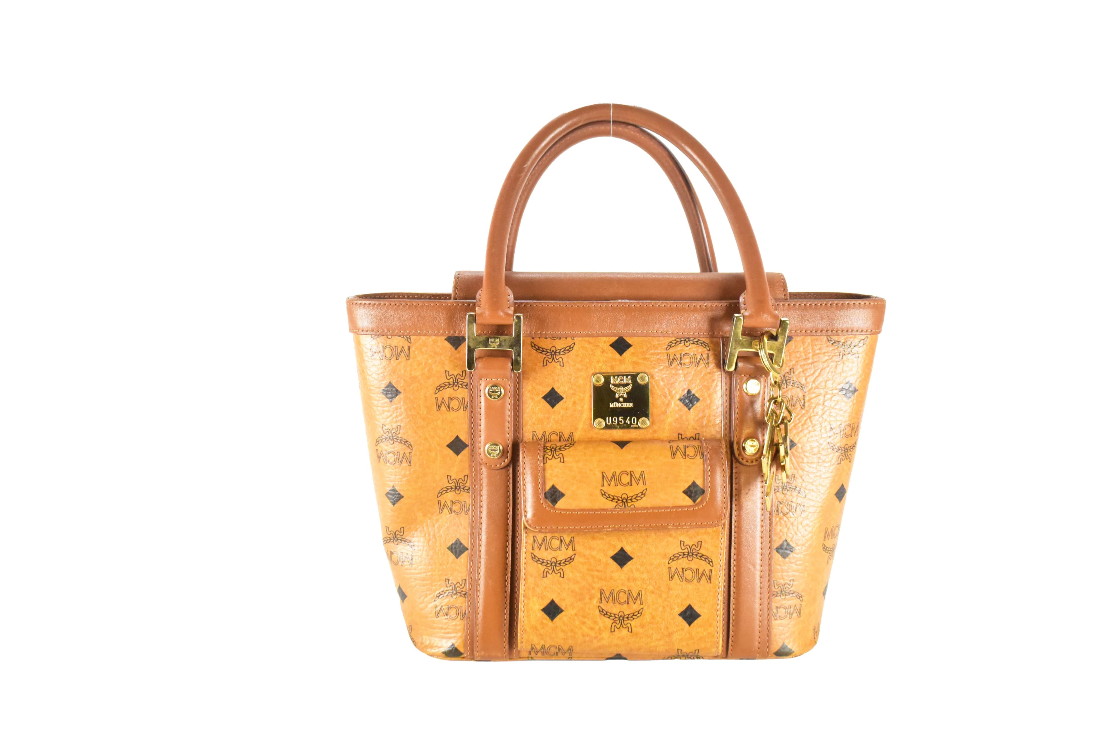 ✅MCM TASCHE LEDERTASCHE HANDTASCHE LEDER COGNAC 4020