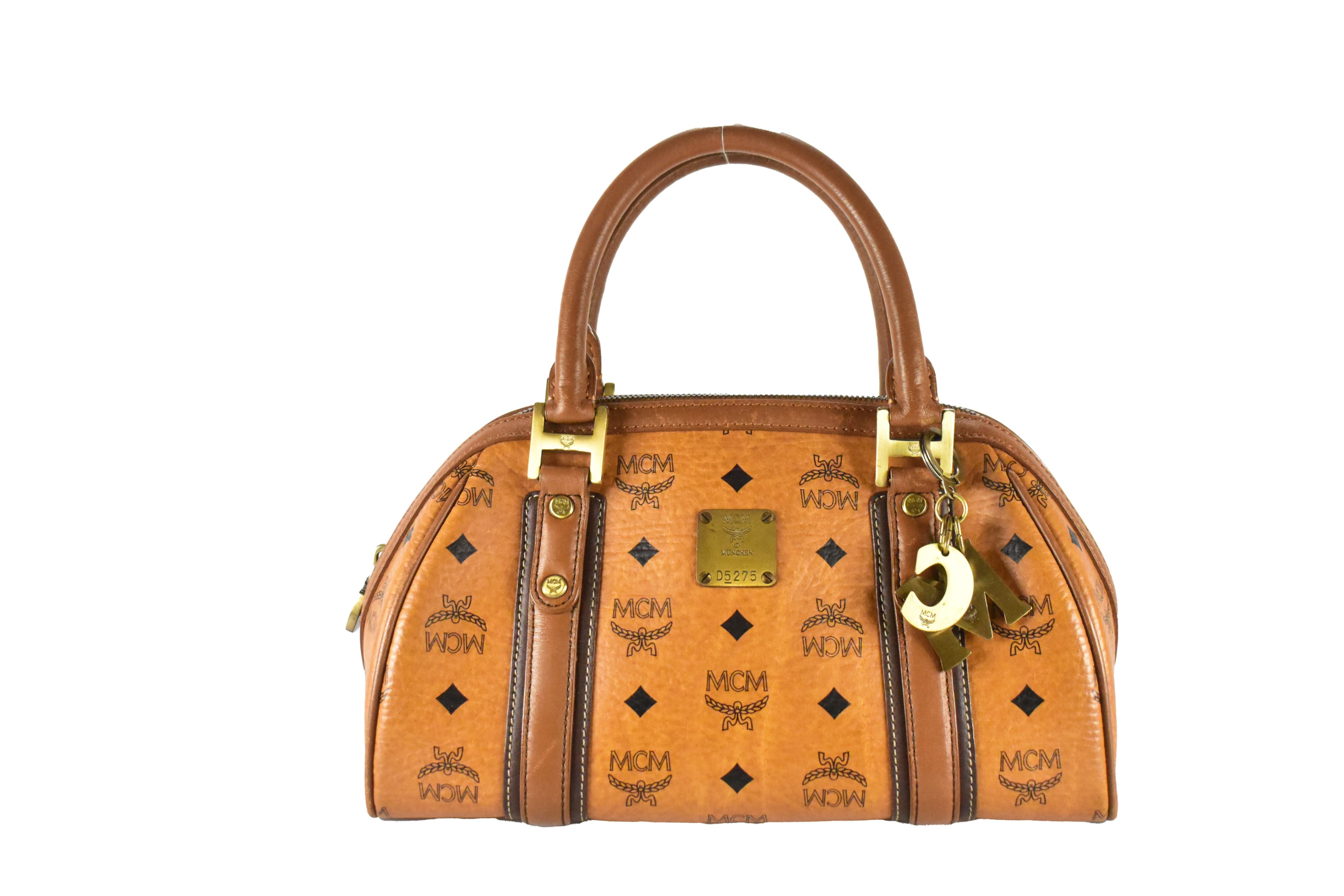 ✅MCM HANDTASCHE vintmarket.de LEDER BOWLING COGNAC 4021
