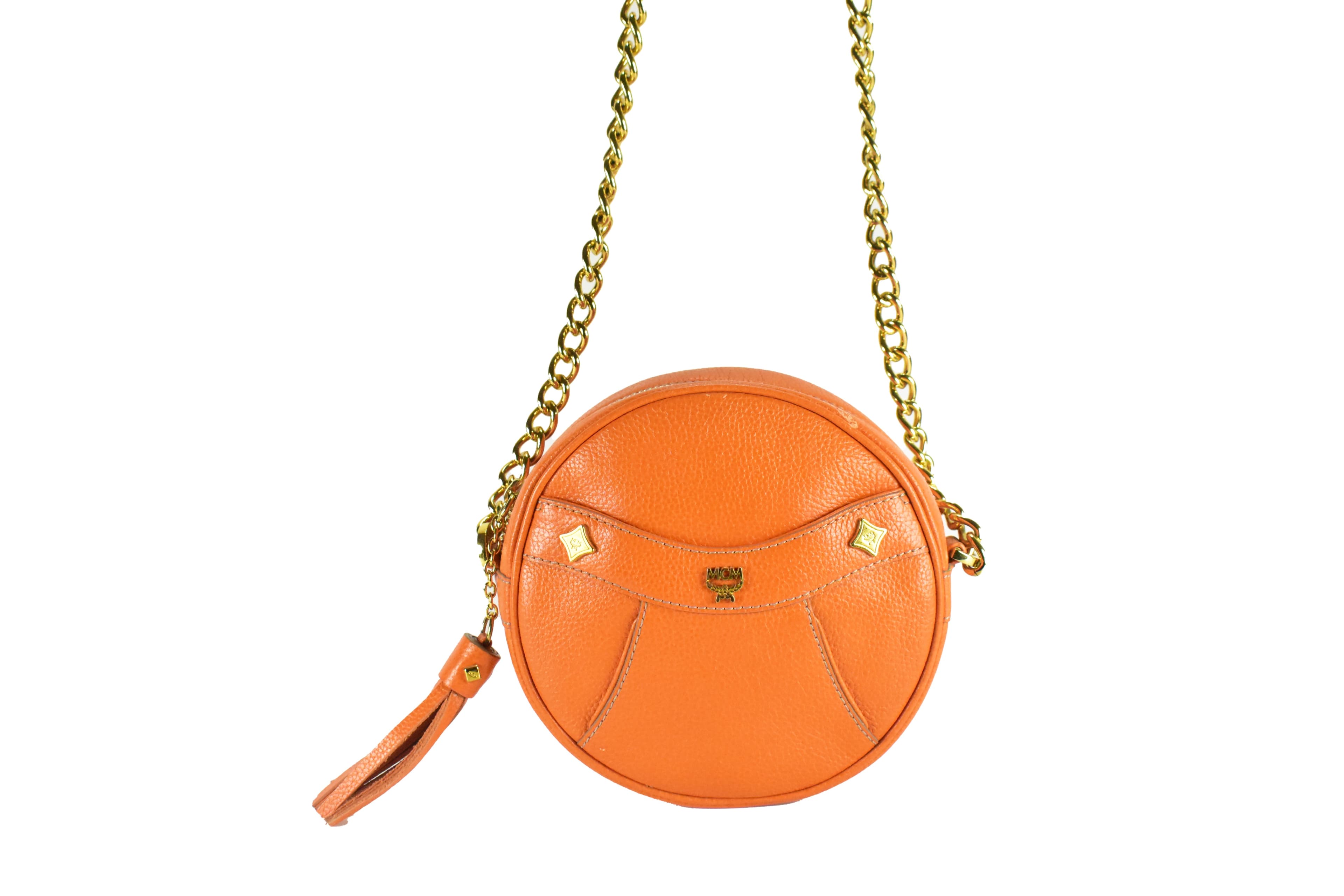 MCM LEDERTASCHE TASCHE CROSSBODY TAMBOURIN LEDER ORANGE 4215