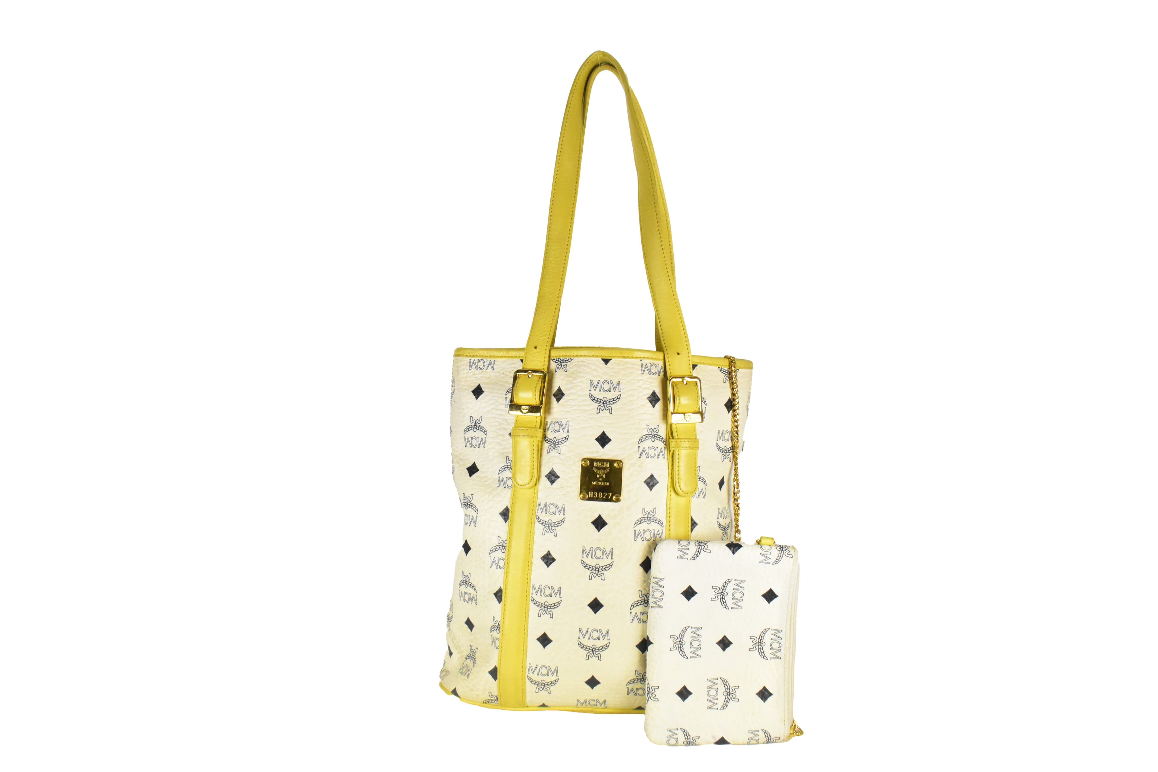 ✅MCM CROSSBODY TASCHE vintmarket.de UMHÄNGETASCHE WEIß GELB 4258
